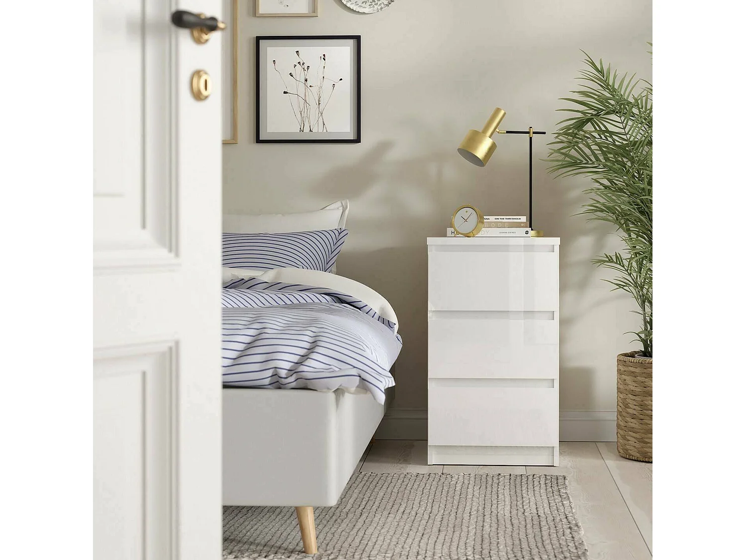 Commode Drepett, Commode polyvalente, Commode de chambre, Meuble avec tiroirs, 50x40 h70 cm, Blanc