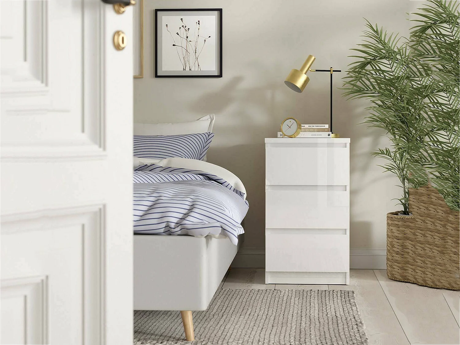 Commode Drepett, Commode polyvalente, Commode de chambre, Meuble avec tiroirs, 50x40 h70 cm, Blanc