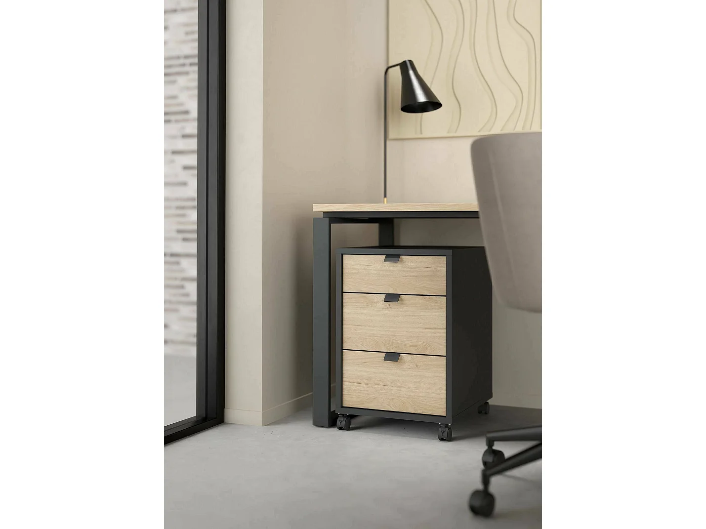 Commode Drispol, Commode polyvalente, Commode de chambre, Meuble avec tiroirs, 48x41 h61 cm, Chêne et Gris