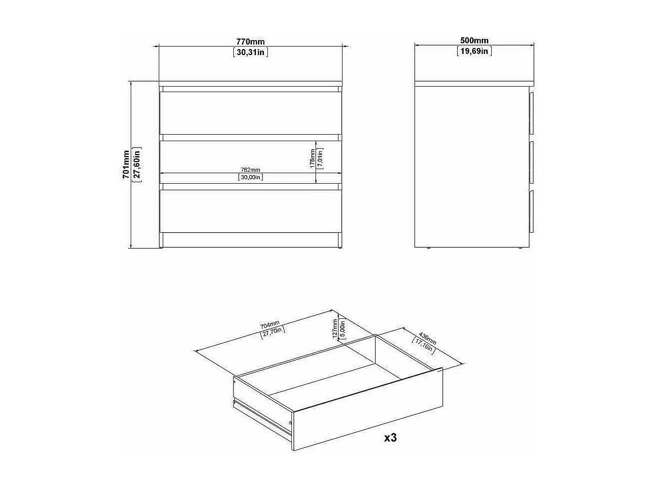 Commode Drenold, Commode polyvalente, Commode de chambre, Meuble avec tiroirs, 77x50 h70 cm, Chêne clair