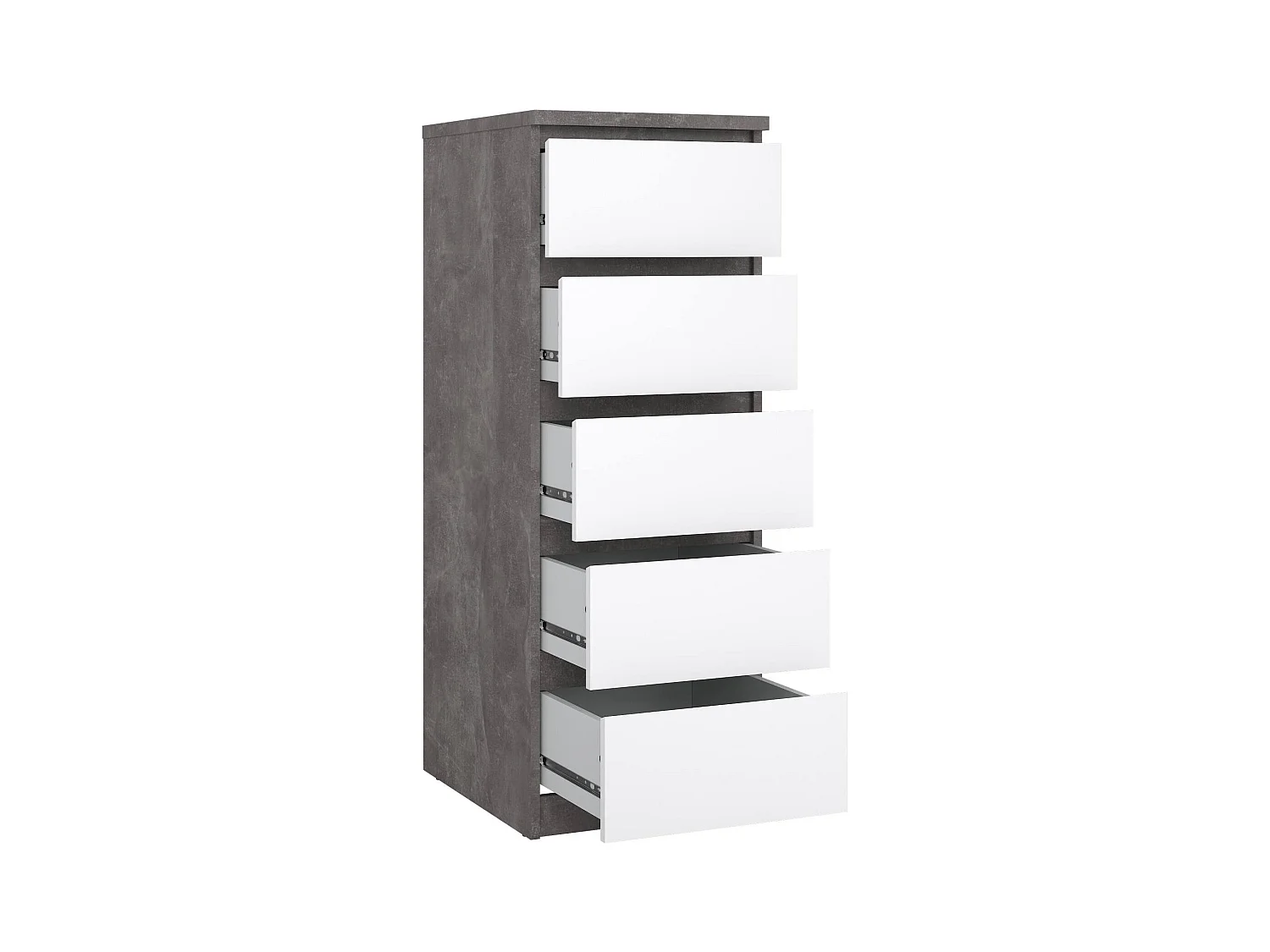 Commode Drobott, Commode polyvalente, Commode de chambre, Meuble avec tiroirs, 50x40 h111 cm, Ciment et blanc