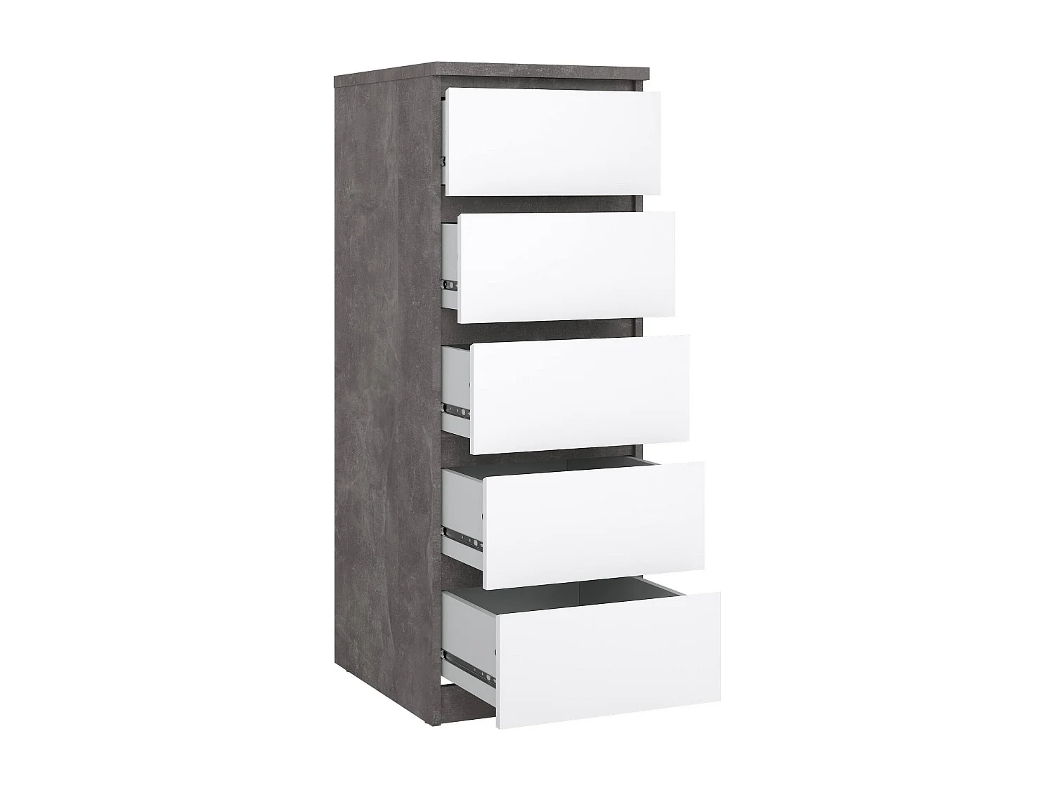 Cajonera Drobott, Cómoda multiusos, Cómoda de dormitorio, Gabinete con cajones, 50x40 h111 cm, Cemento y Blanco