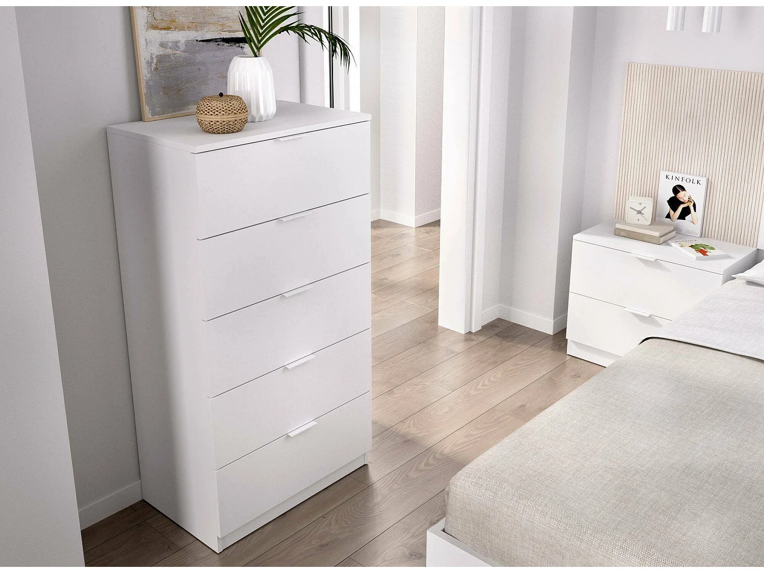 Commode Dvieir, Commode polyvalente, Commode de chambre, Meuble avec tiroirs, 61x39 h110 cm, Blanc