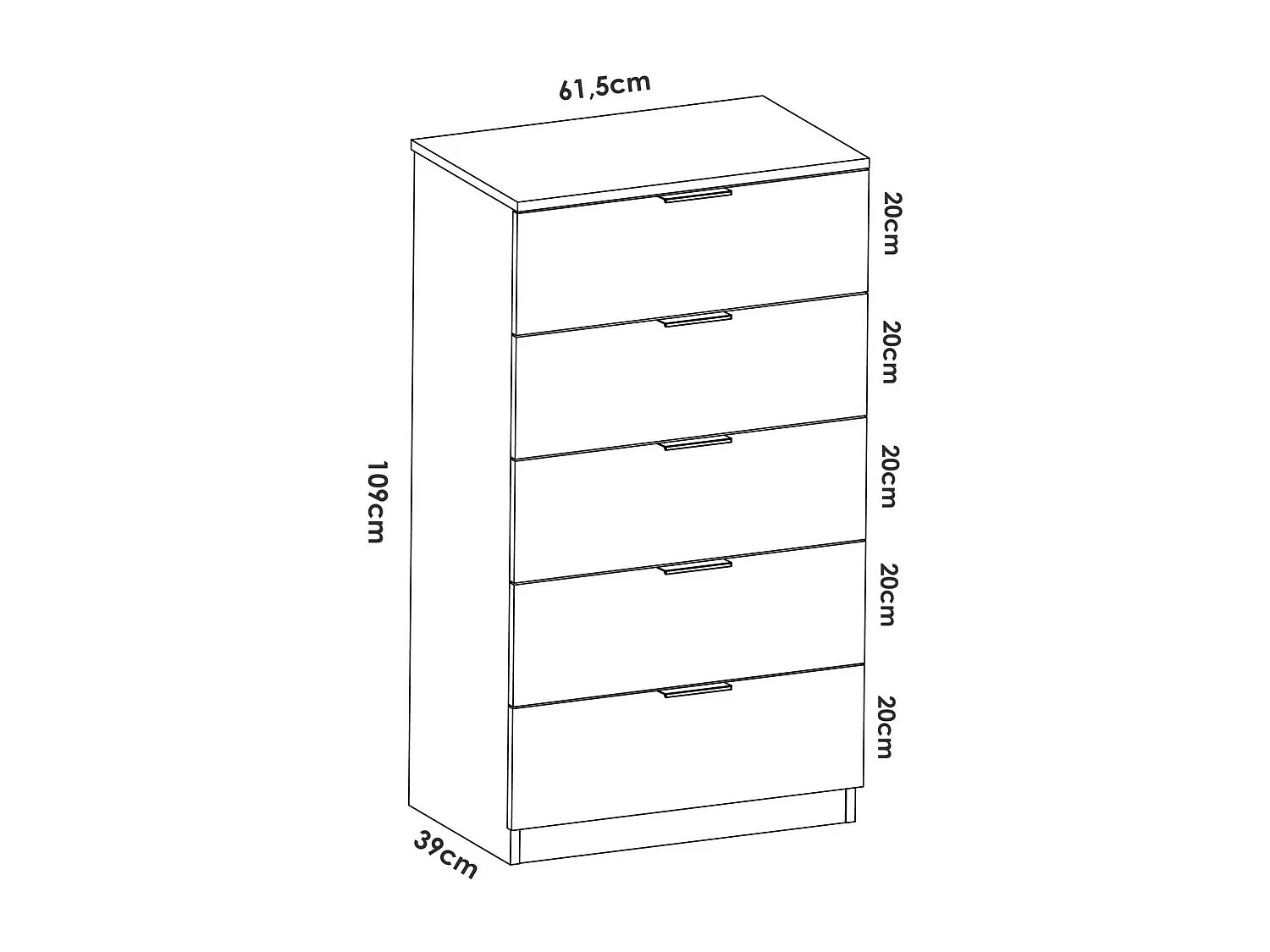 Commode Dvieir, Commode polyvalente, Commode de chambre, Meuble avec tiroirs, 61x39 h110 cm, Blanc