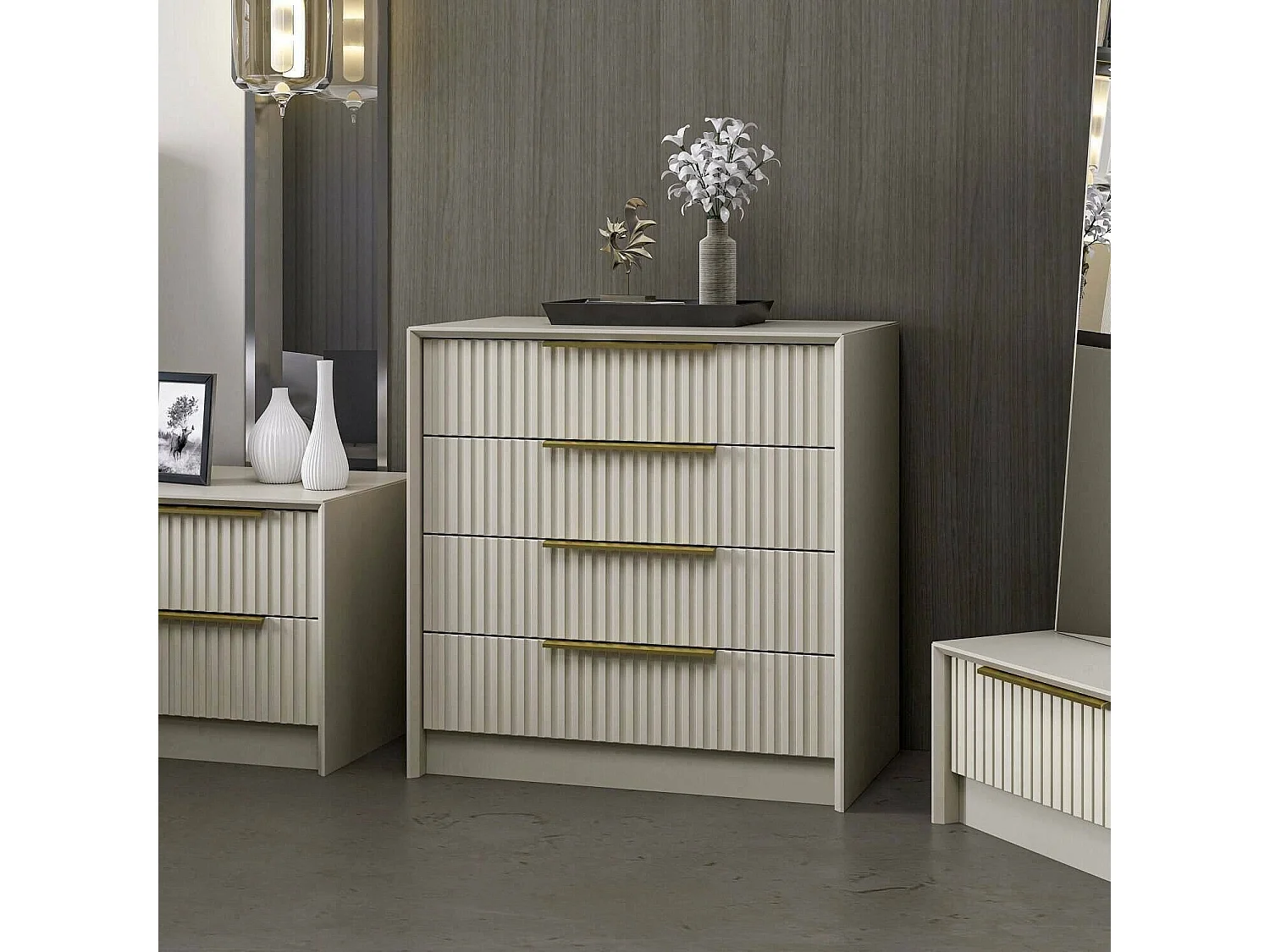 Cómoda Dlizerou, Cómoda multiusos, Cómoda de quarto, Armário com gavetas, 72x45 h77 cm, Cimento