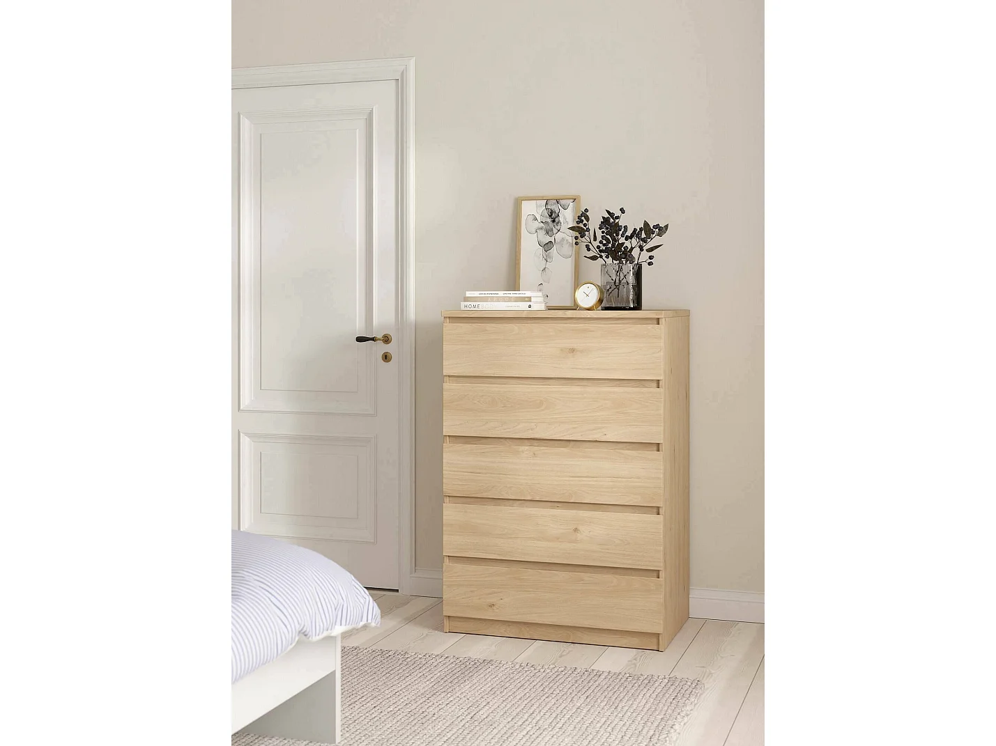 Commode Drivalt, Commode polyvalente, Commode de chambre, Meuble avec tiroirs, 77x50 h111 cm, Chêne clair