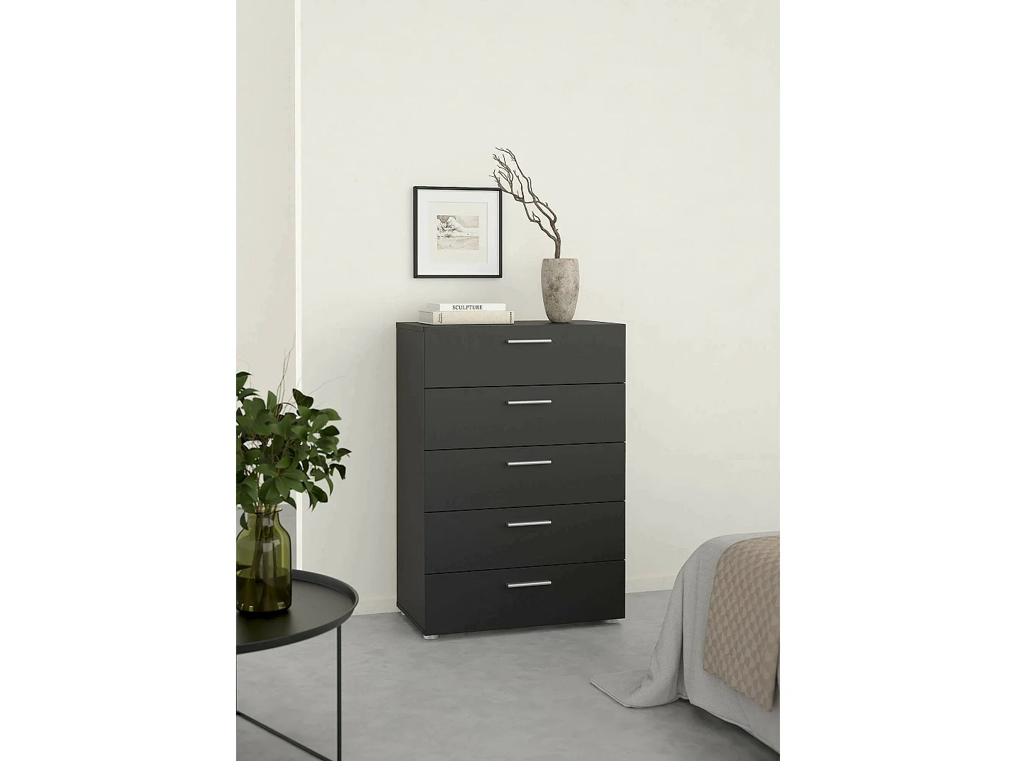 Commode Drosell, Commode polyvalente, Commode de chambre, Meuble avec tiroirs, 70x40 h102 cm, Noir
