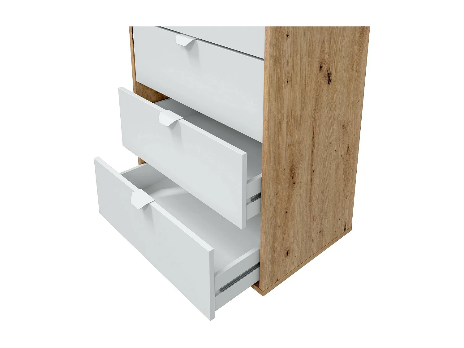 Dzill ladekast, Multifunctionele ladekast, Slaapkamer ladekast, Kast met lades, 60x40 h109 cm, Wit en Knoop Eiken