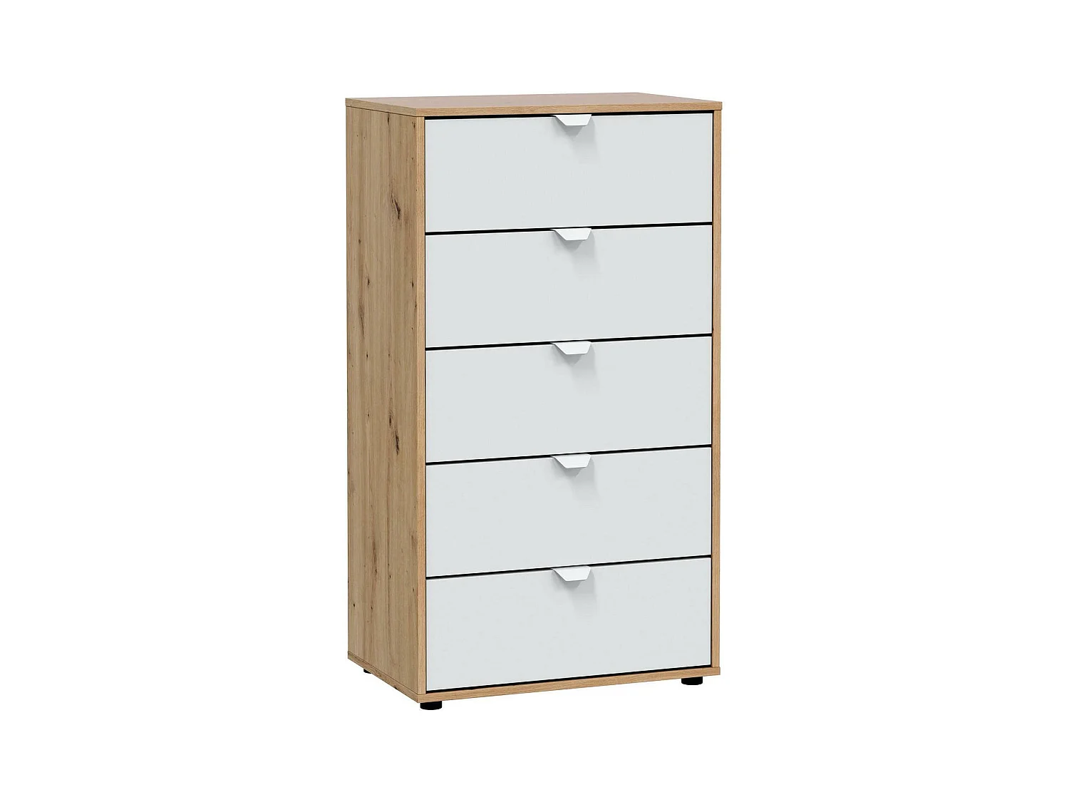 Commode Dzill, Commode polyvalente, Commode de chambre, Meuble avec tiroirs, 60x40 h109 cm, Blanc et n?uds de chêne clair