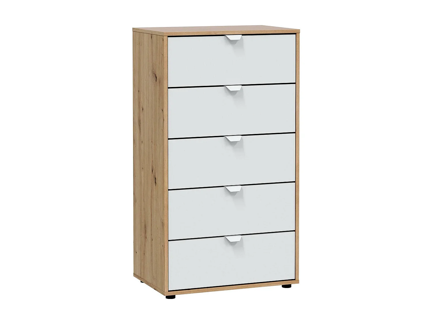 Commode Dzill, Commode polyvalente, Commode de chambre, Meuble avec tiroirs, 60x40 h109 cm, Blanc et n?uds de chêne clair