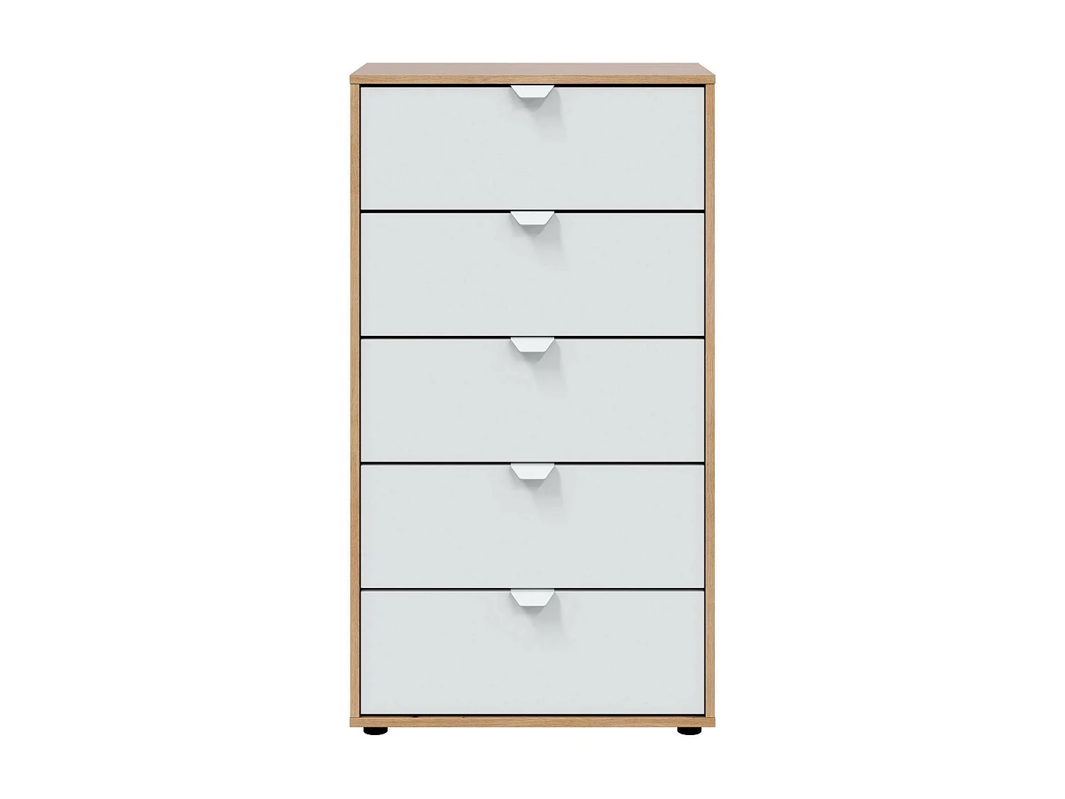 Commode Dzill, Commode polyvalente, Commode de chambre, Meuble avec tiroirs, 60x40 h109 cm, Blanc et n?uds de chêne clair