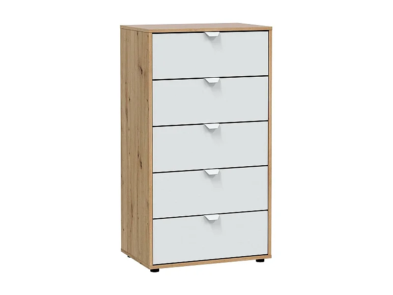 Dzill ladekast, Multifunctionele ladekast, Slaapkamer ladekast, Kast met lades, 60x40 h109 cm, Wit en Knoop Eiken