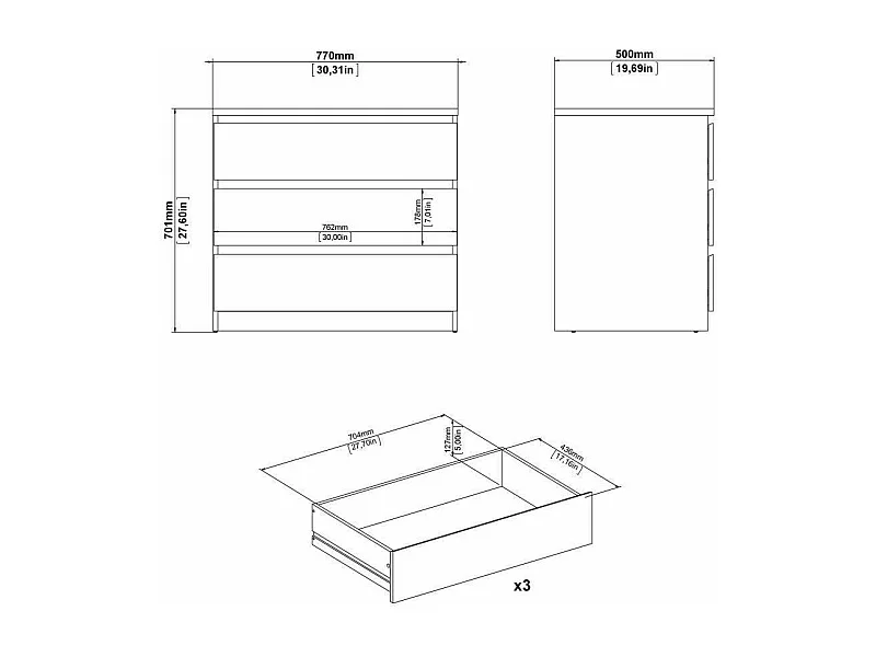 Dmora - Cassettiera Artic, 77x50 h70 cm, Bianco lucido