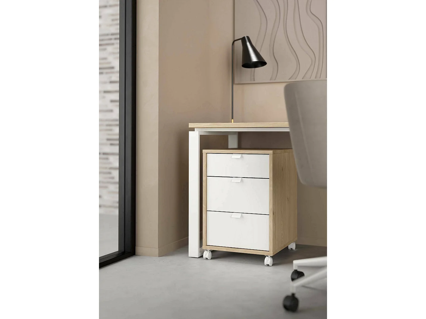 Drispol ladekast, Multifunctionele ladekast, Slaapkamerladekast, Kast met lades, 48x41 h61 cm, Eiken en Wit