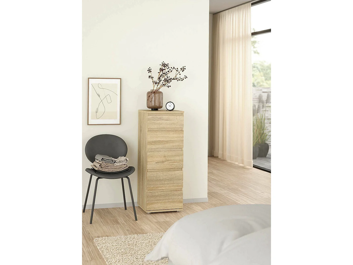 Driber ladekast, Multifunctionele ladekast, Slaapkamerdressoir, Kast met laden, 40x40 h107 cm, Eiken