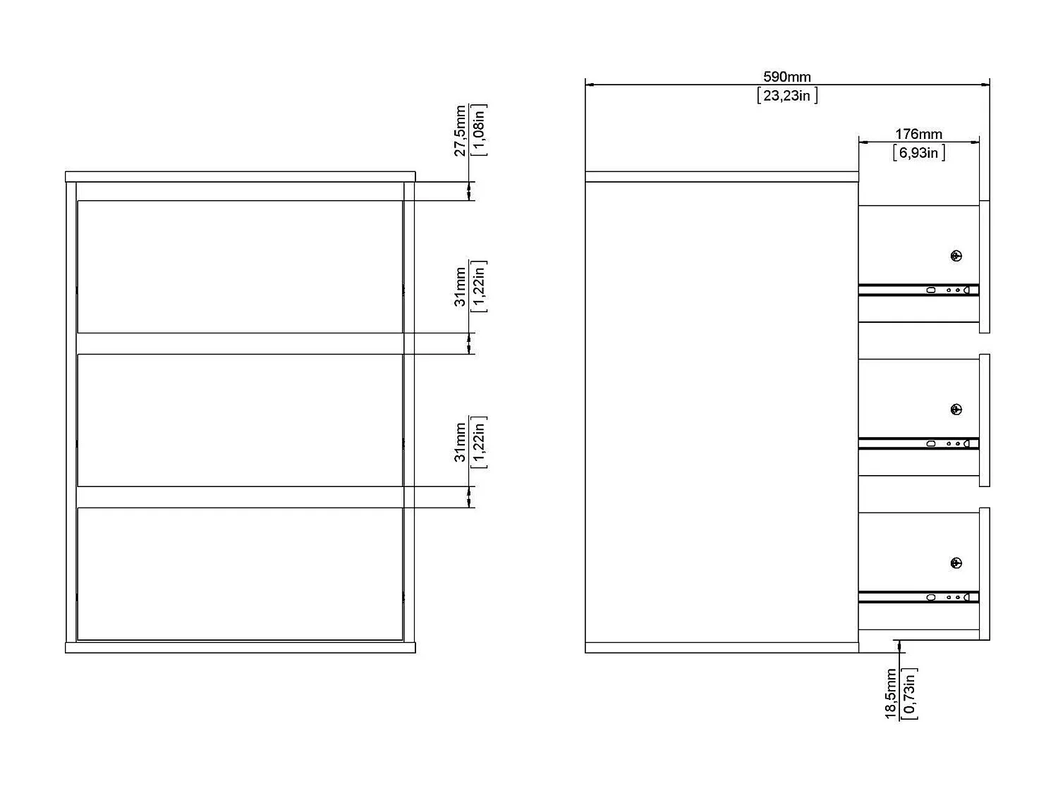 Commode Drobac, Commode polyvalente, Commode de chambre, Meuble avec tiroirs, 51x40 h70 cm, Blanc
