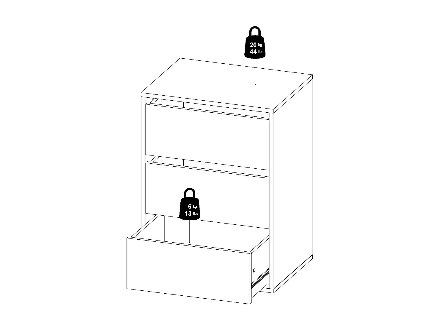 Commode Drobac, Commode polyvalente, Commode de chambre, Meuble avec tiroirs, 51x40 h70 cm, Blanc