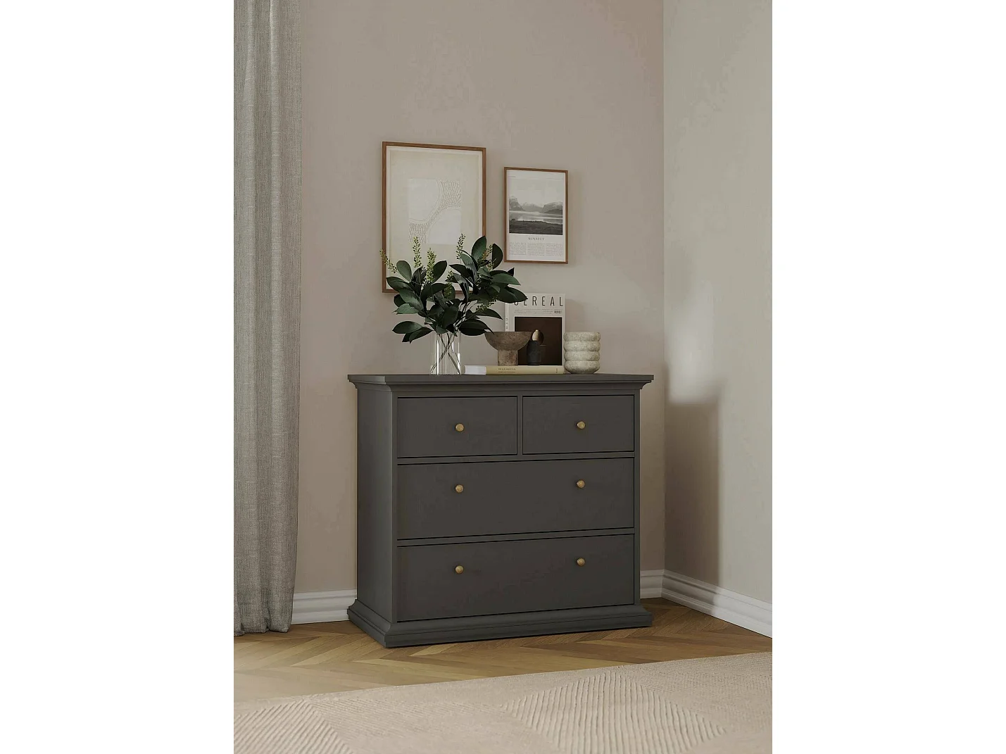 Commode Dribold, Commode polyvalente, Commode de chambre, Meuble avec tiroirs, 96x49 h87 cm, Gris