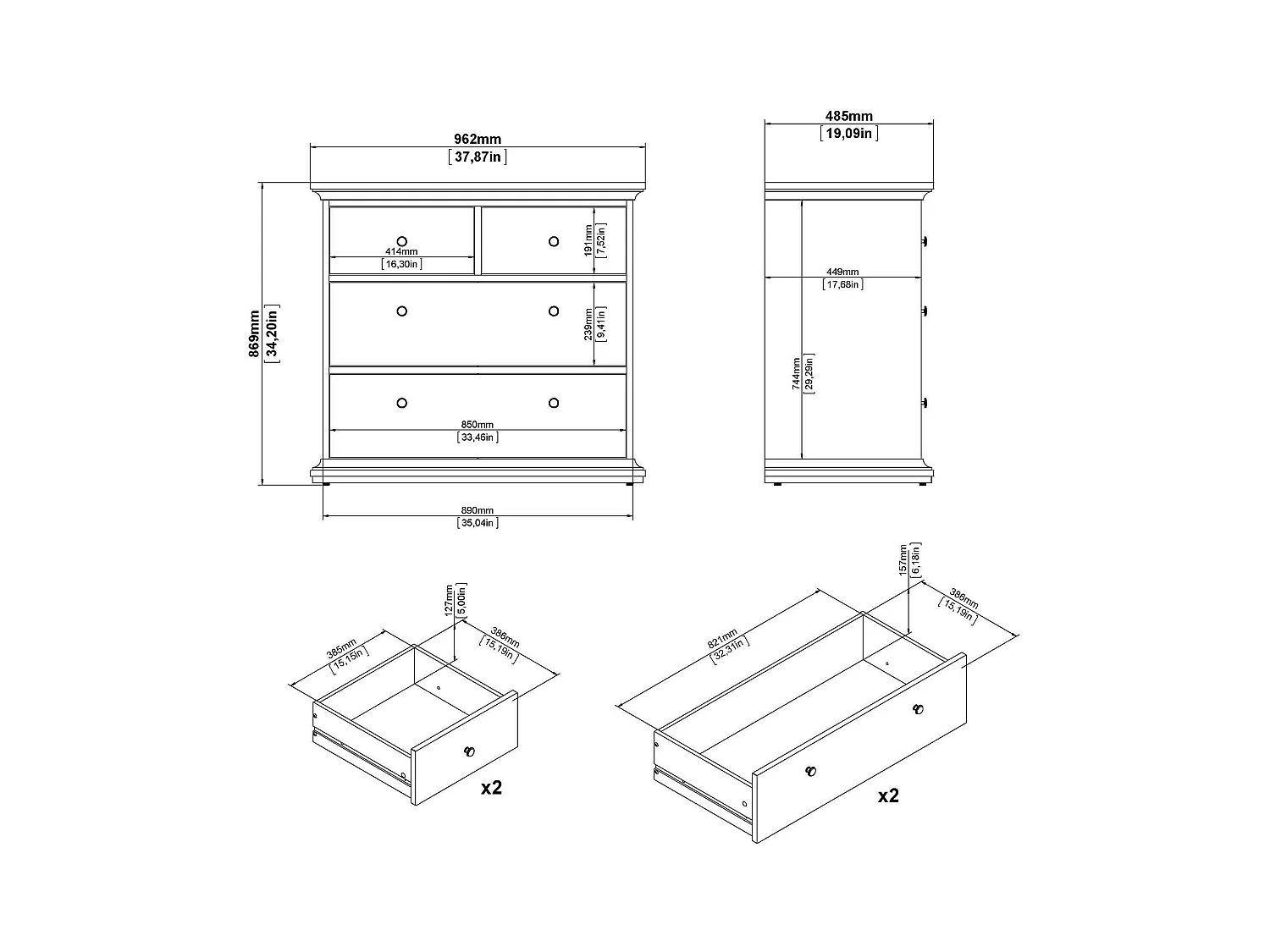 Commode Dribold, Commode polyvalente, Commode de chambre, Meuble avec tiroirs, 96x49 h87 cm, Gris