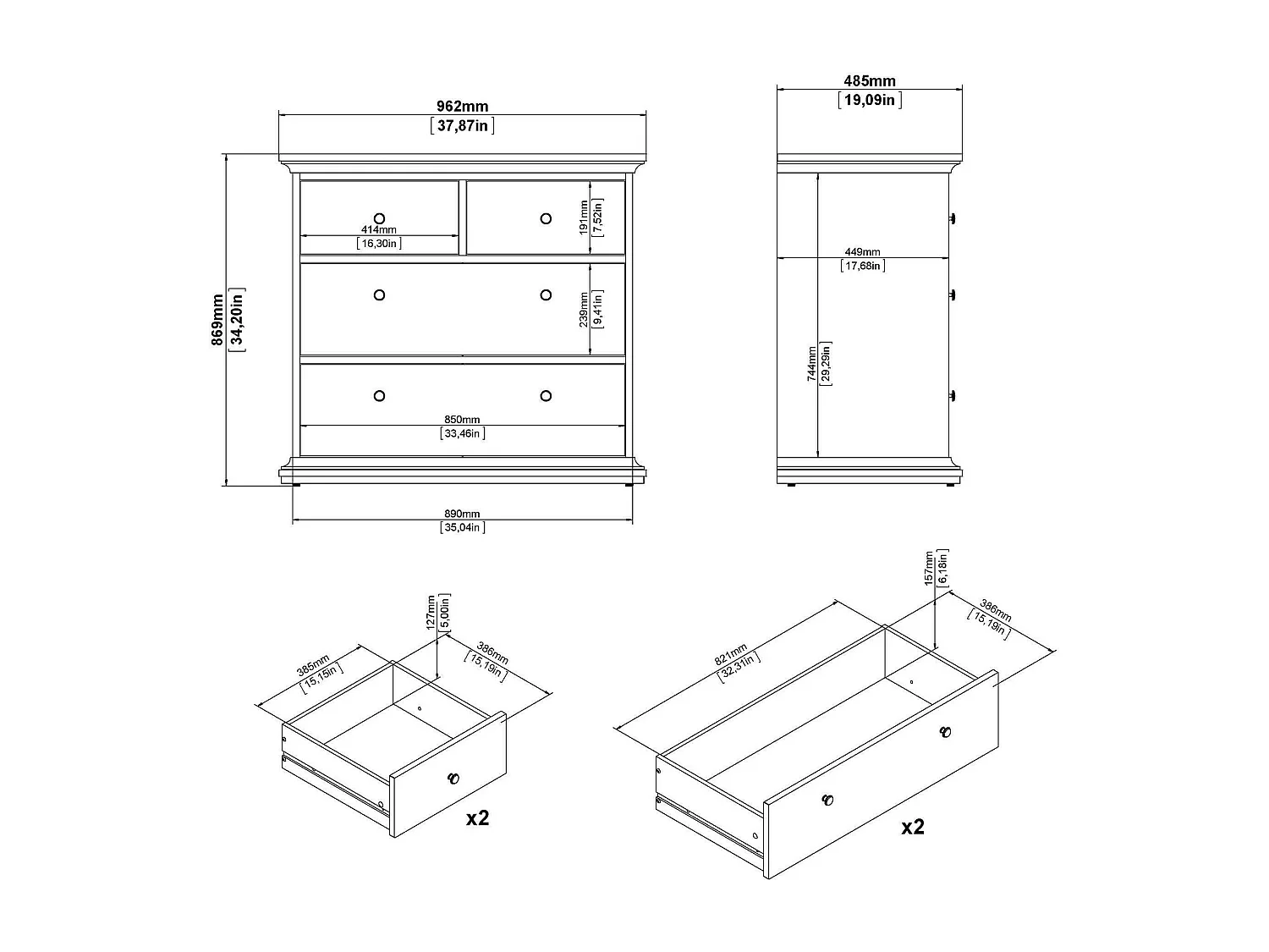 Commode Dribold, Commode polyvalente, Commode de chambre, Meuble avec tiroirs, 96x49 h87 cm, Gris