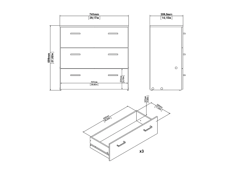 Commode Drenaul, Commode polyvalente, Commode de chambre, Meuble avec tiroirs, 74x36 h70 cm, Chêne
