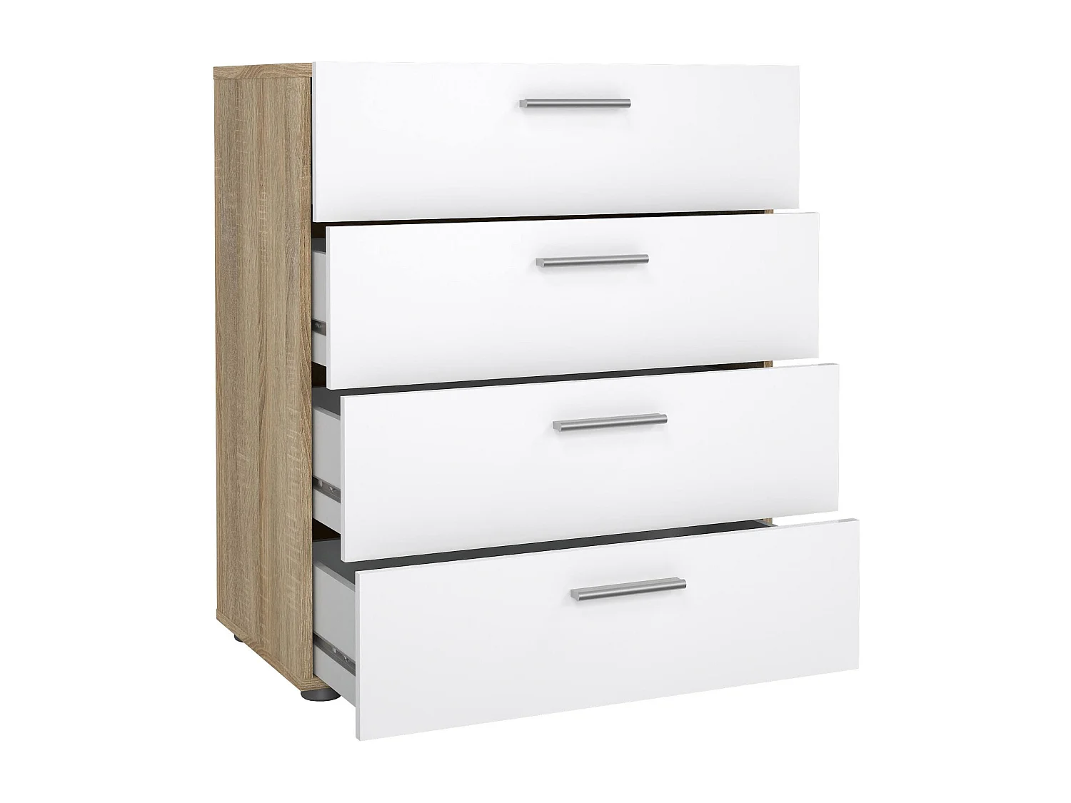 Dmora - Cassettiera Asam, 70x40 h82 cm, Quercia e Bianco lucido