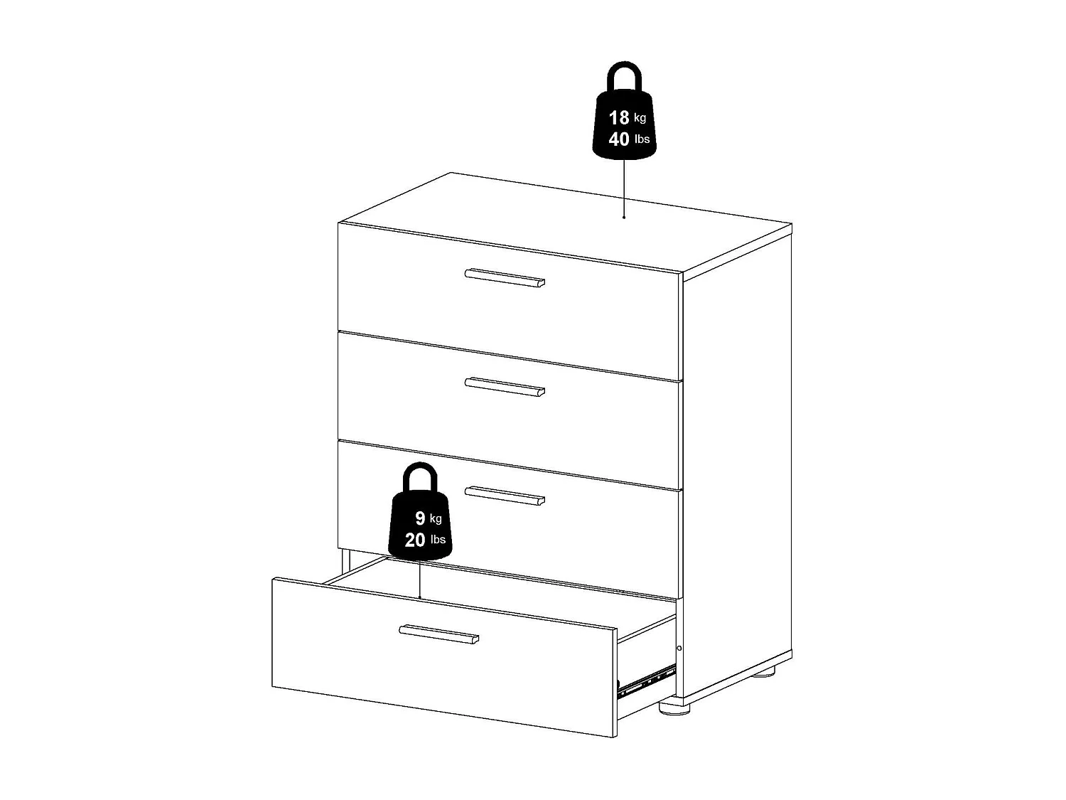 Commode Dromagn, Commode polyvalente, Commode de chambre, Meuble avec tiroirs, 70x40 h82 cm, Chêne et Blanc