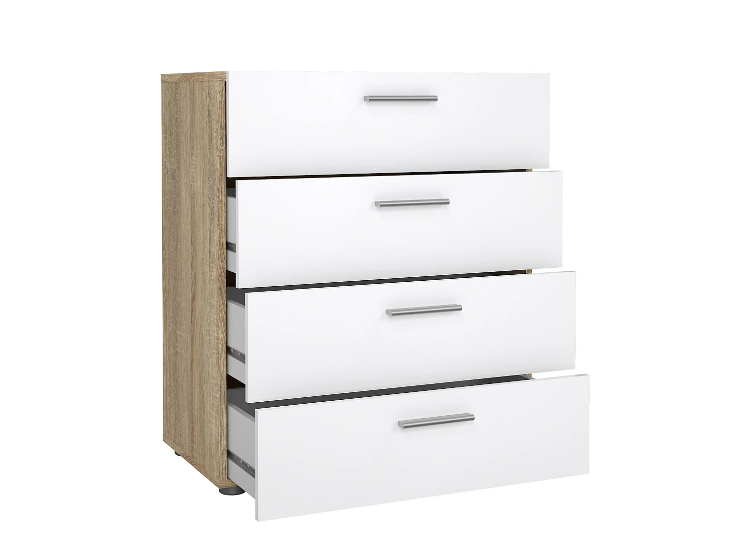 Commode Dromagn, Commode polyvalente, Commode de chambre, Meuble avec tiroirs, 70x40 h82 cm, Chêne et Blanc