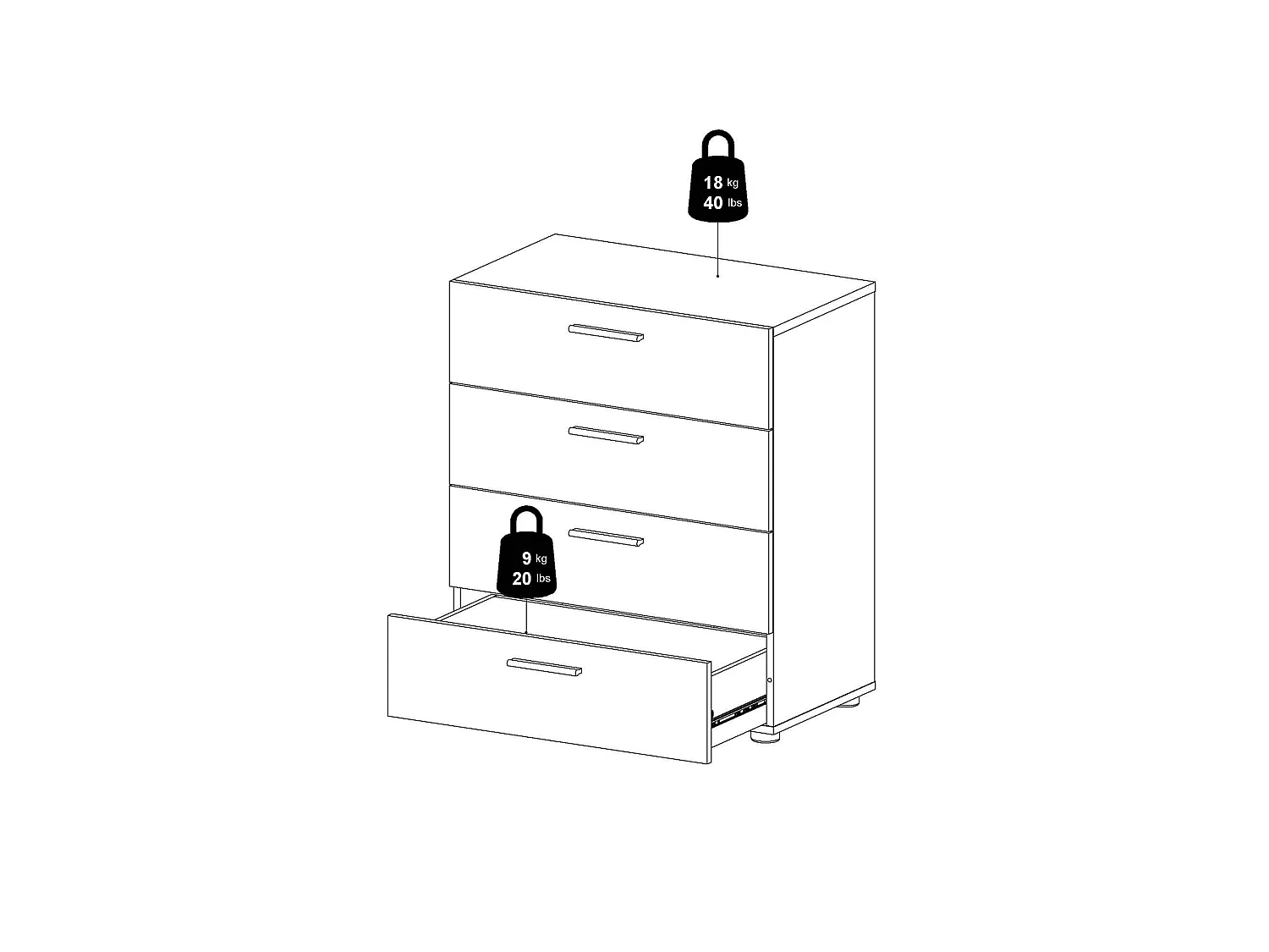 Commode Dromagn, Commode polyvalente, Commode de chambre, Meuble avec tiroirs, 70x40 h82 cm, Chêne et Blanc