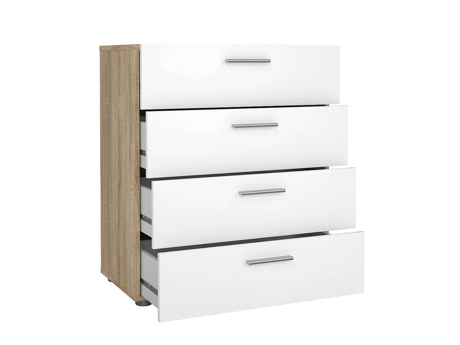Commode Dromagn, Commode polyvalente, Commode de chambre, Meuble avec tiroirs, 70x40 h82 cm, Chêne et Blanc