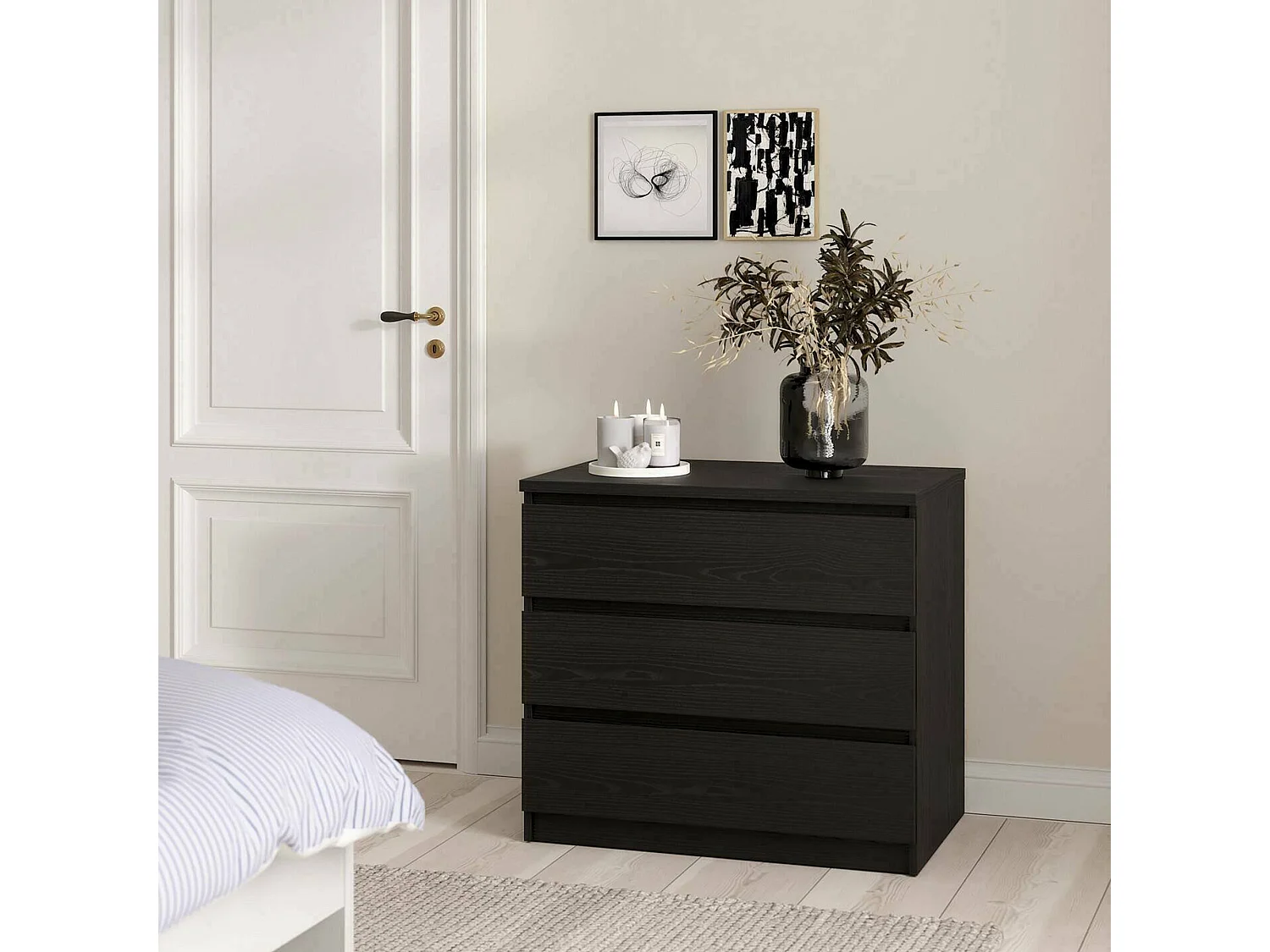 Commode Drocc, Commode polyvalente, Commode de chambre, Meuble avec tiroirs, 77x50 h68 cm, Noir