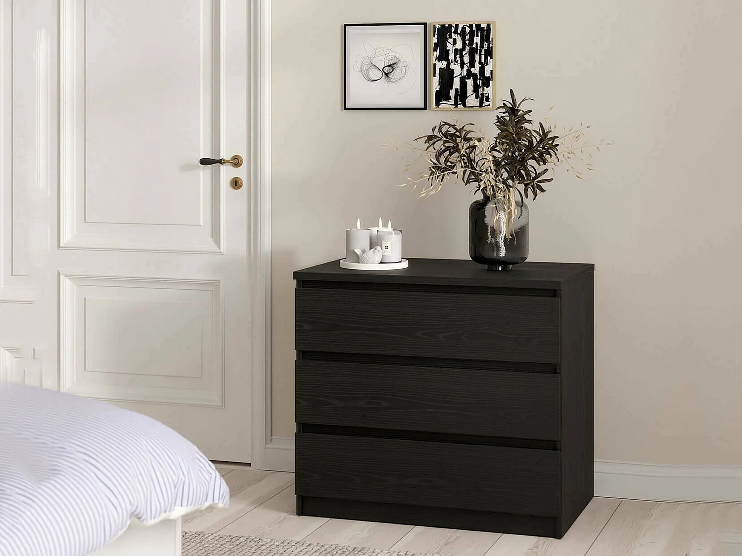 Commode Drocc, Commode polyvalente, Commode de chambre, Meuble avec tiroirs, 77x50 h68 cm, Noir