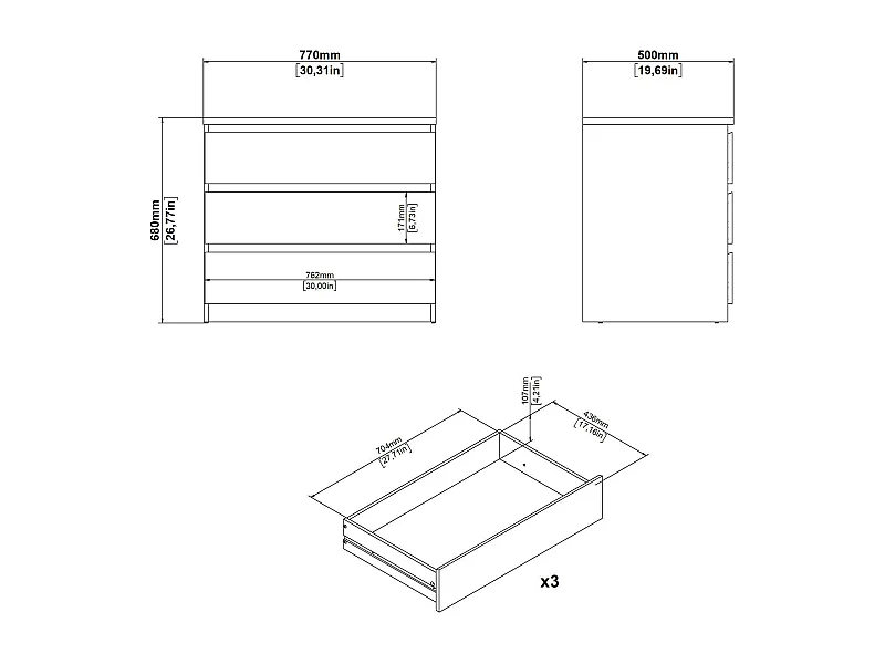 Commode Drocc, Commode polyvalente, Commode de chambre, Meuble avec tiroirs, 77x50 h68 cm, Noir