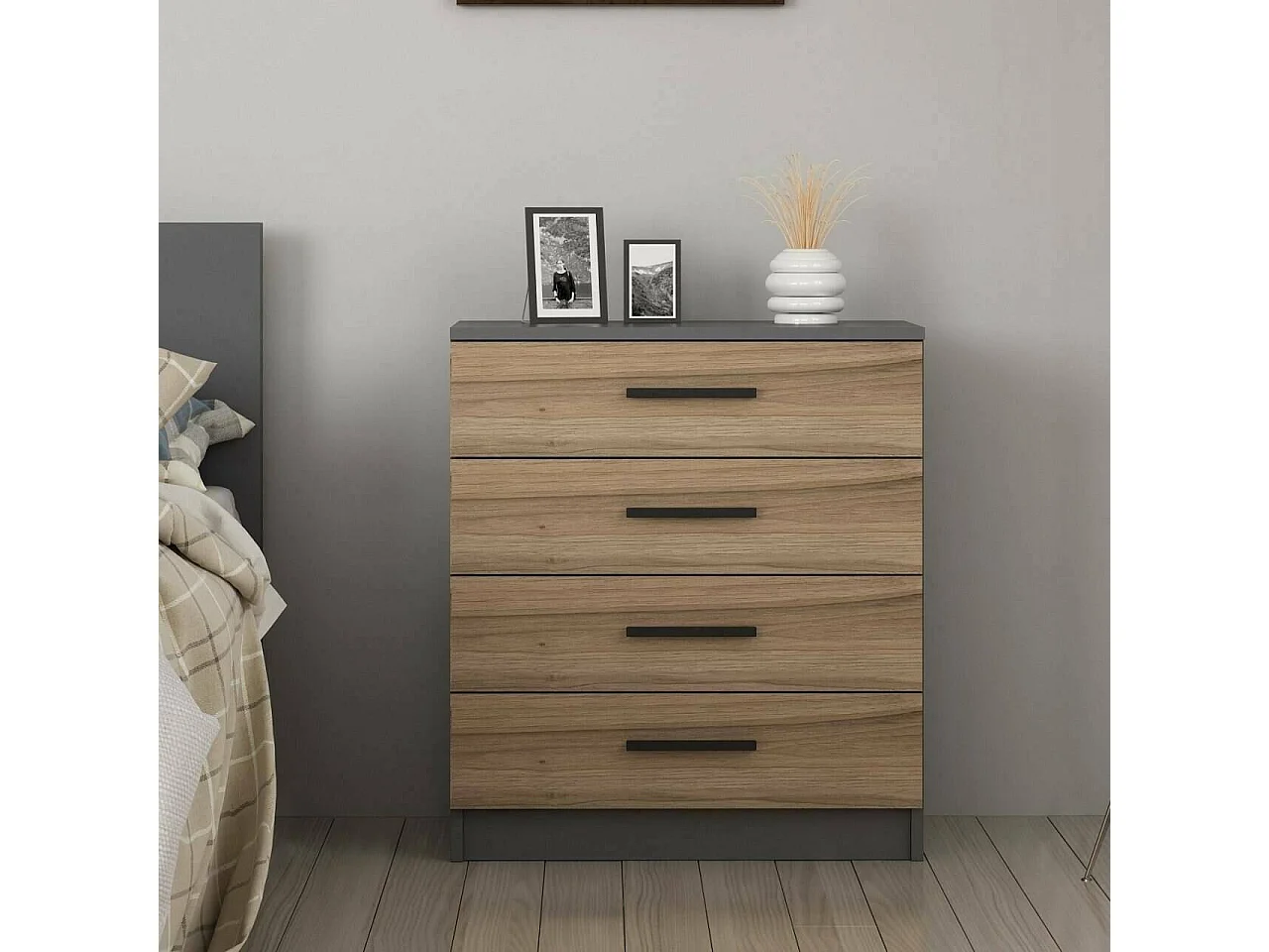 Cómoda Dfelle, Cómoda multiusos, Cómoda de quarto, Armário com gavetas, 70x79 h42 cm, Nogueira