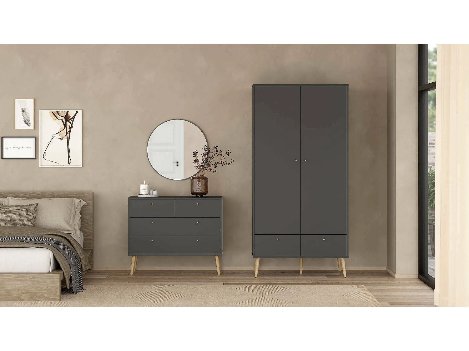 Commode Dromol, Commode polyvalente, Commode de chambre, Meuble avec tiroirs, 99x39 h82 cm, Gris