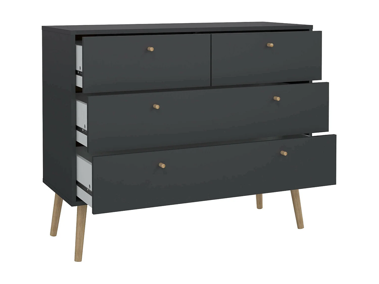 Kommode Dromol, Mehrzweckkommode, Schlafzimmerkommode, Schrank mit Schubladen, 99x39 h82 cm, Grau