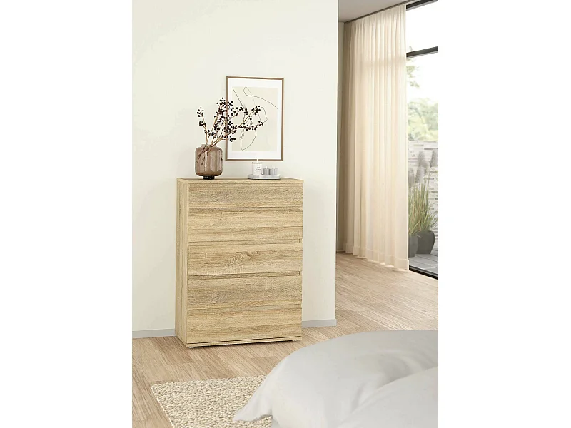 Commode Dricc, Commode polyvalente, Commode de chambre, Meuble avec tiroirs, 77x40 h107 cm, Chêne