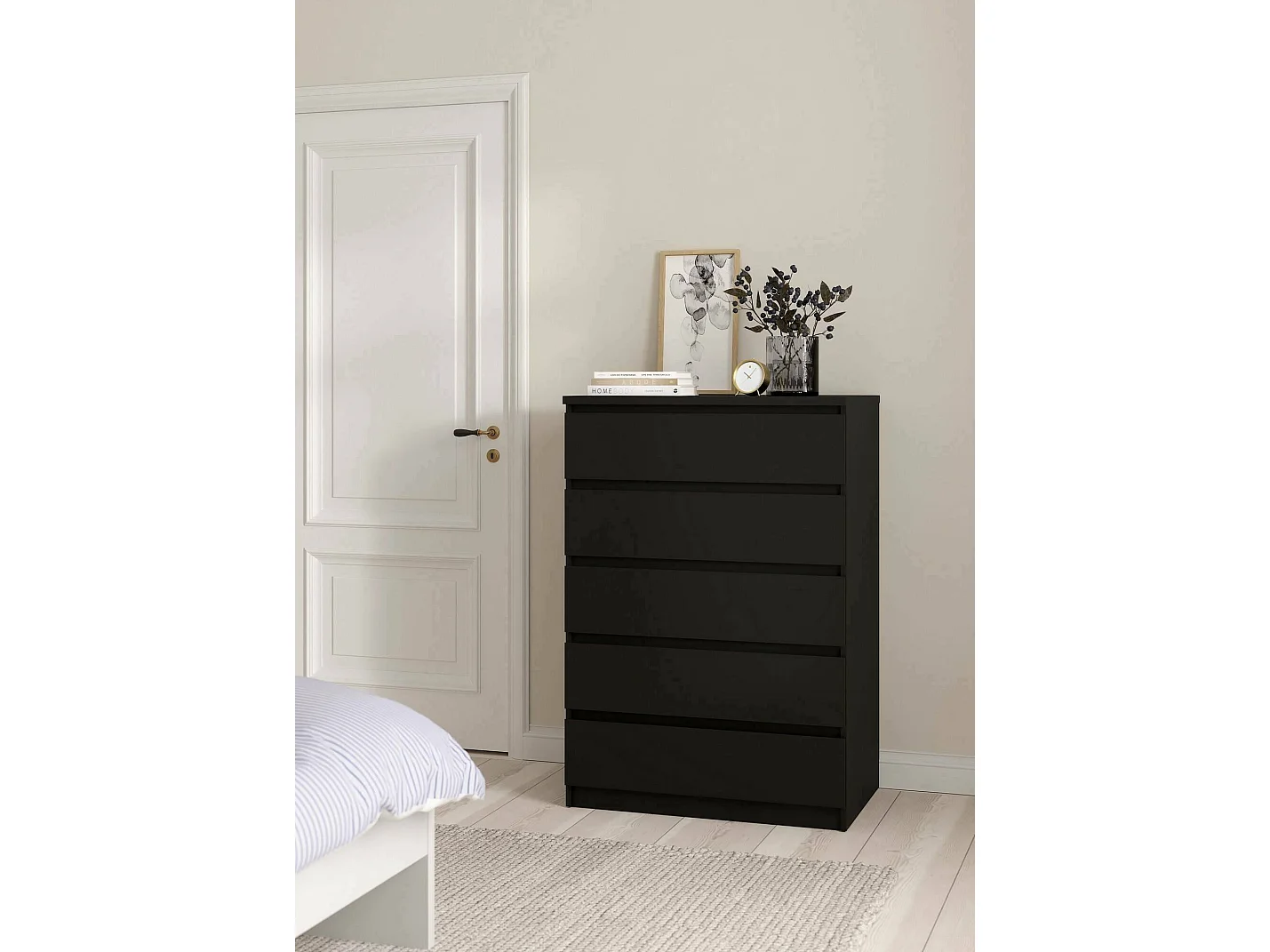 Commode Drivalt, Commode polyvalente, Commode de chambre, Meuble avec tiroirs, 77x50 h111 cm, Noir