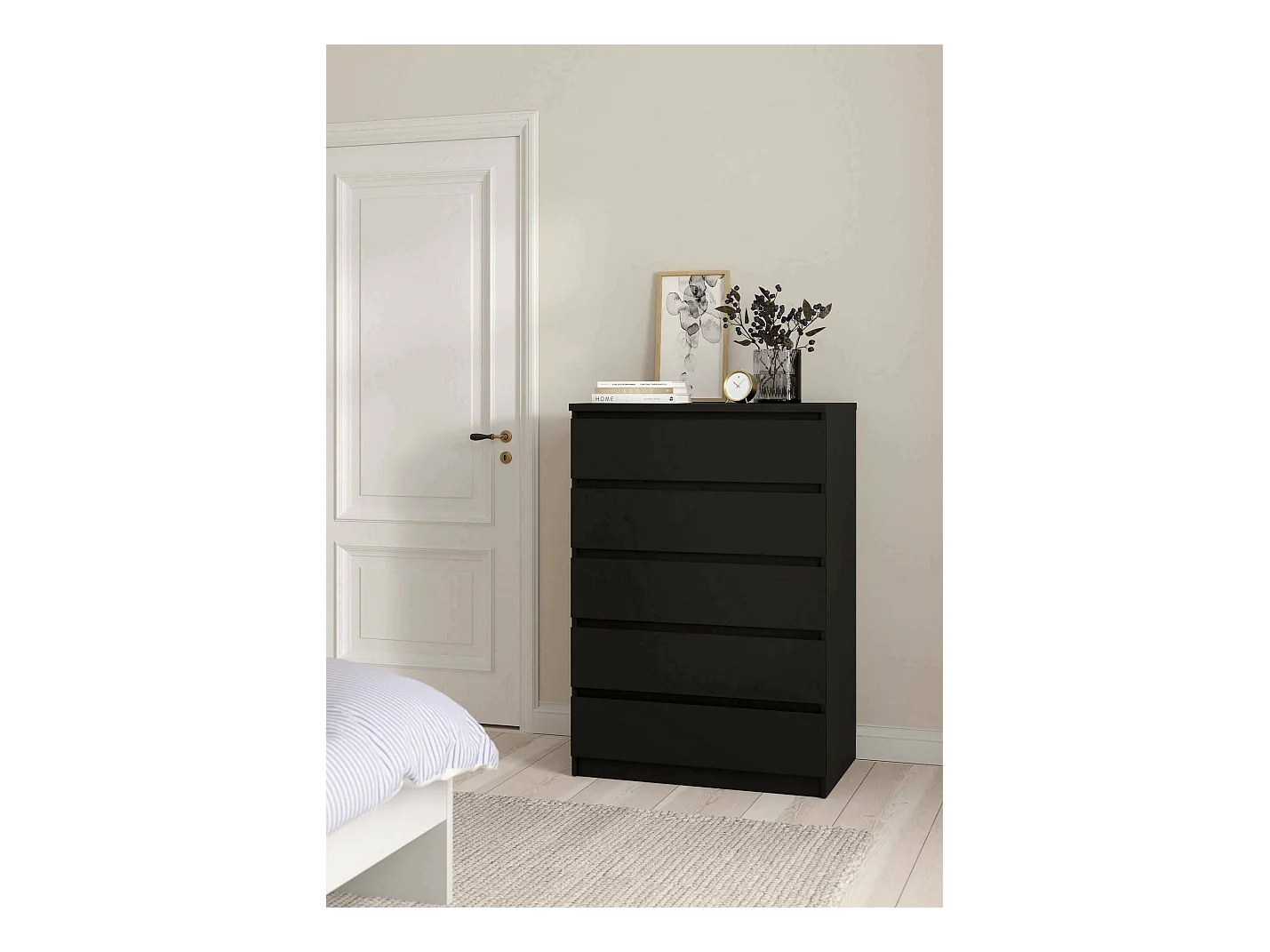 Commode Drivalt, Commode polyvalente, Commode de chambre, Meuble avec tiroirs, 77x50 h111 cm, Noir
