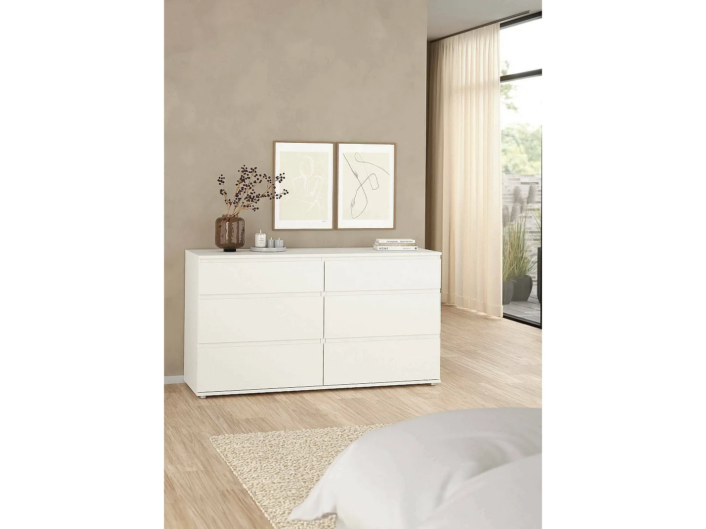 Cómoda Drivier, Cómoda multiusos, Cómoda de quarto, Armário com gavetas, 153x50 h84 cm, Branco