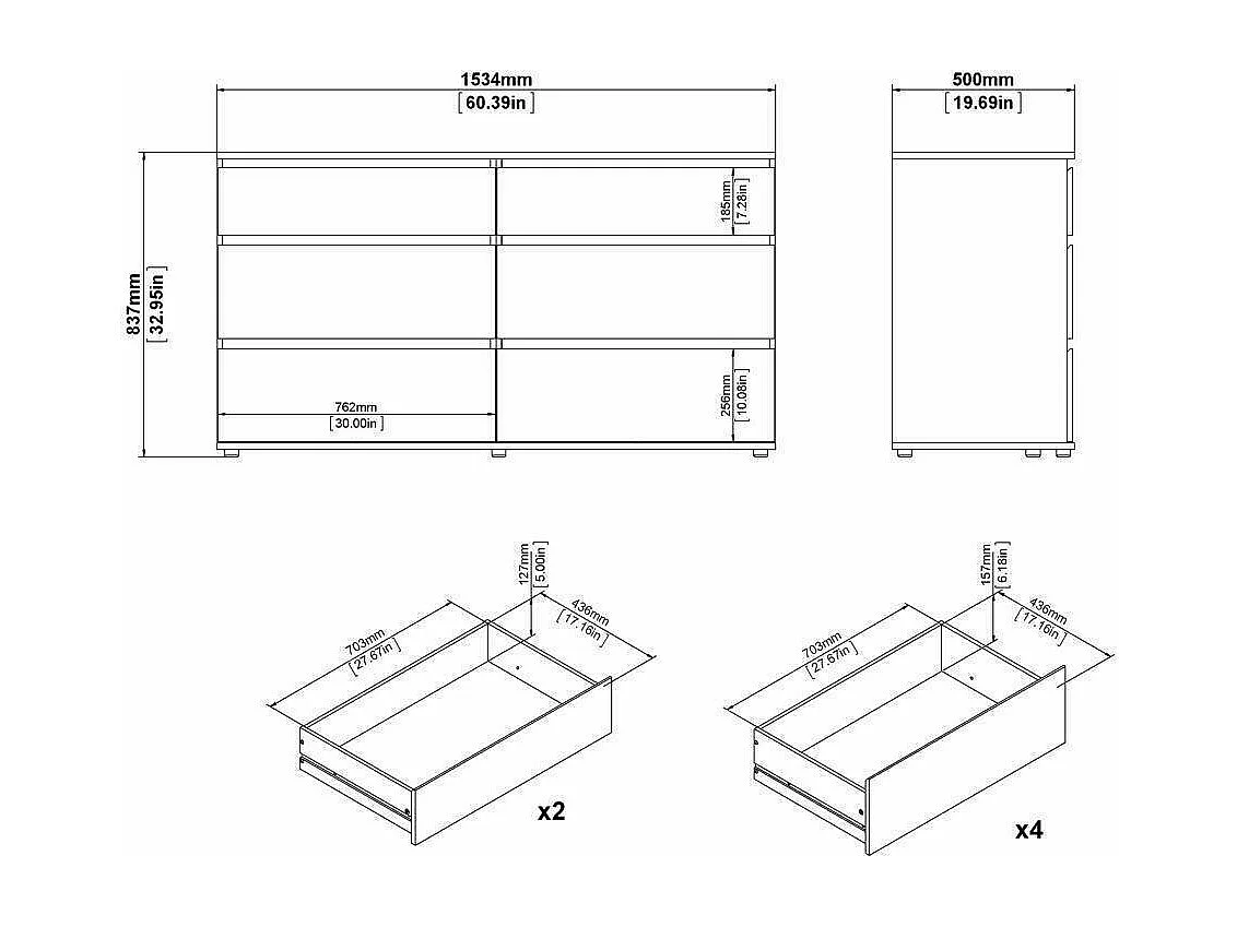 Cómoda Drivier, Cómoda multiusos, Cómoda de quarto, Armário com gavetas, 153x50 h84 cm, Branco