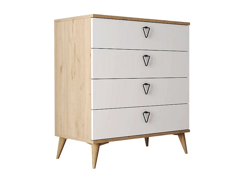 Commode Dsmit, Commode polyvalente, Commode de chambre, Meuble avec tiroirs, 80x45 h91 cm, Chêne et Blanc