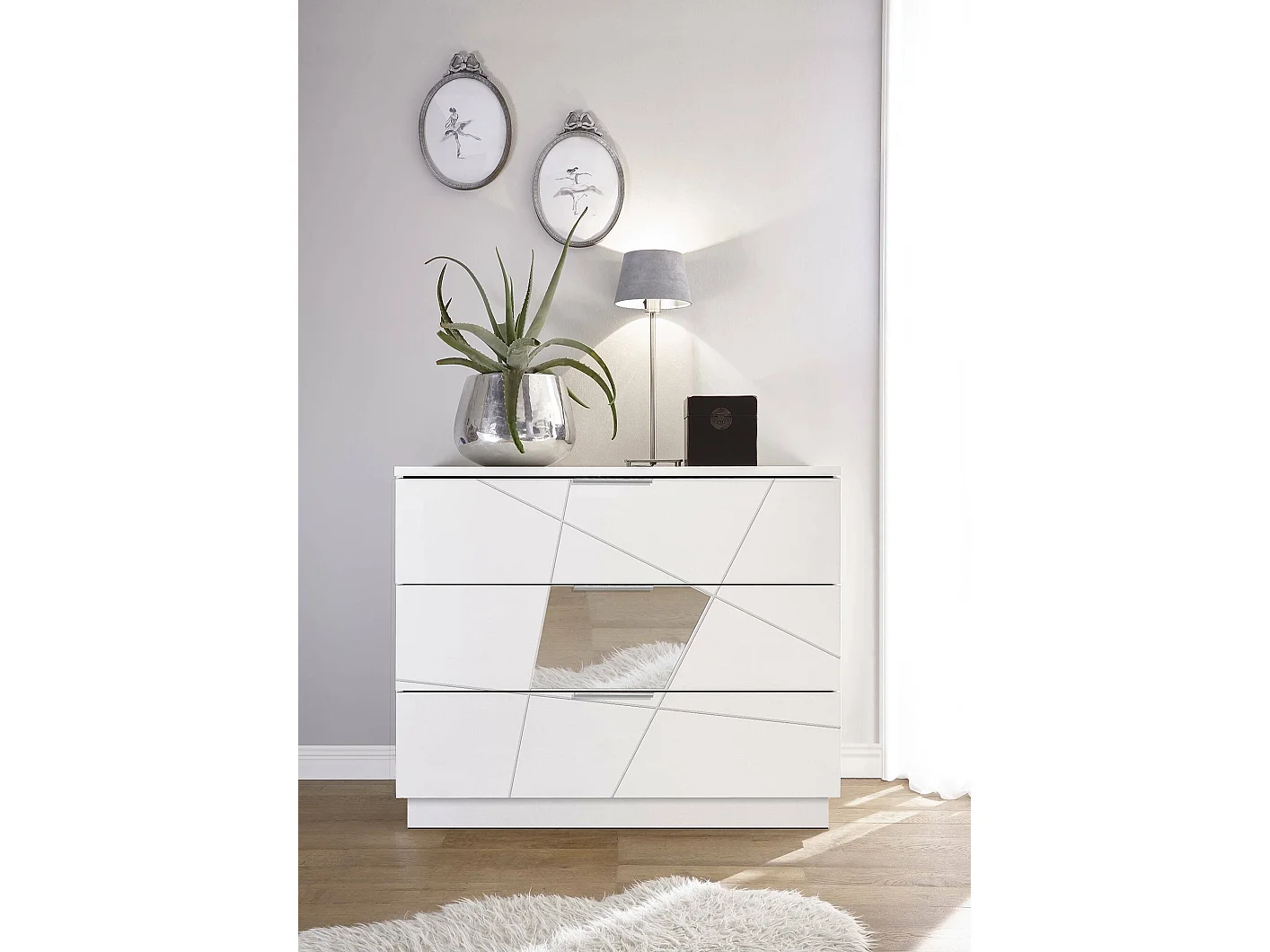 Kommode Dmccollu, Mehrzweckkommode, Schlafzimmerkommode, Schrank mit Schubladen, Made in Italy, 104x45 h85 cm, WeiÃŸ