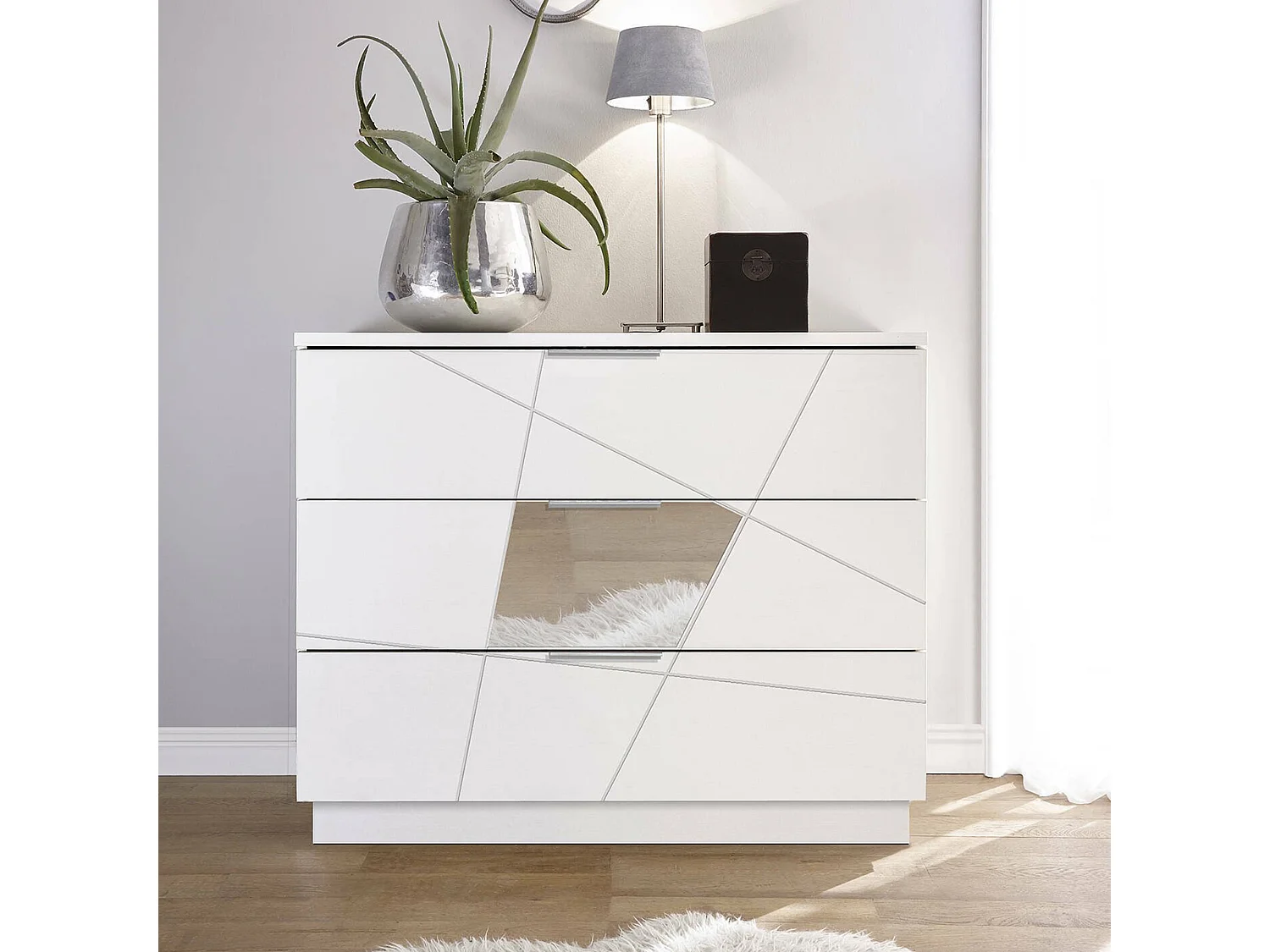 Commode Dmccollu, Commode polyvalente, Commode de chambre, Meuble avec tiroirs, Made in Italy, 104x45 h85 cm, Blanc