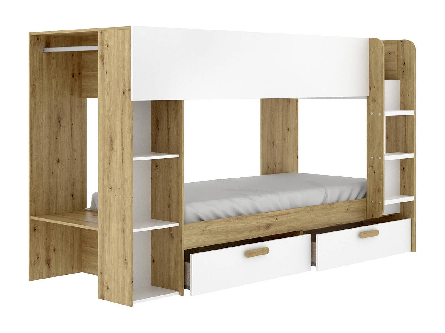 Composition chambre Keli, 2 tiroirs, 109,8x245,4x150h cm Blanc Chêne Nœuds