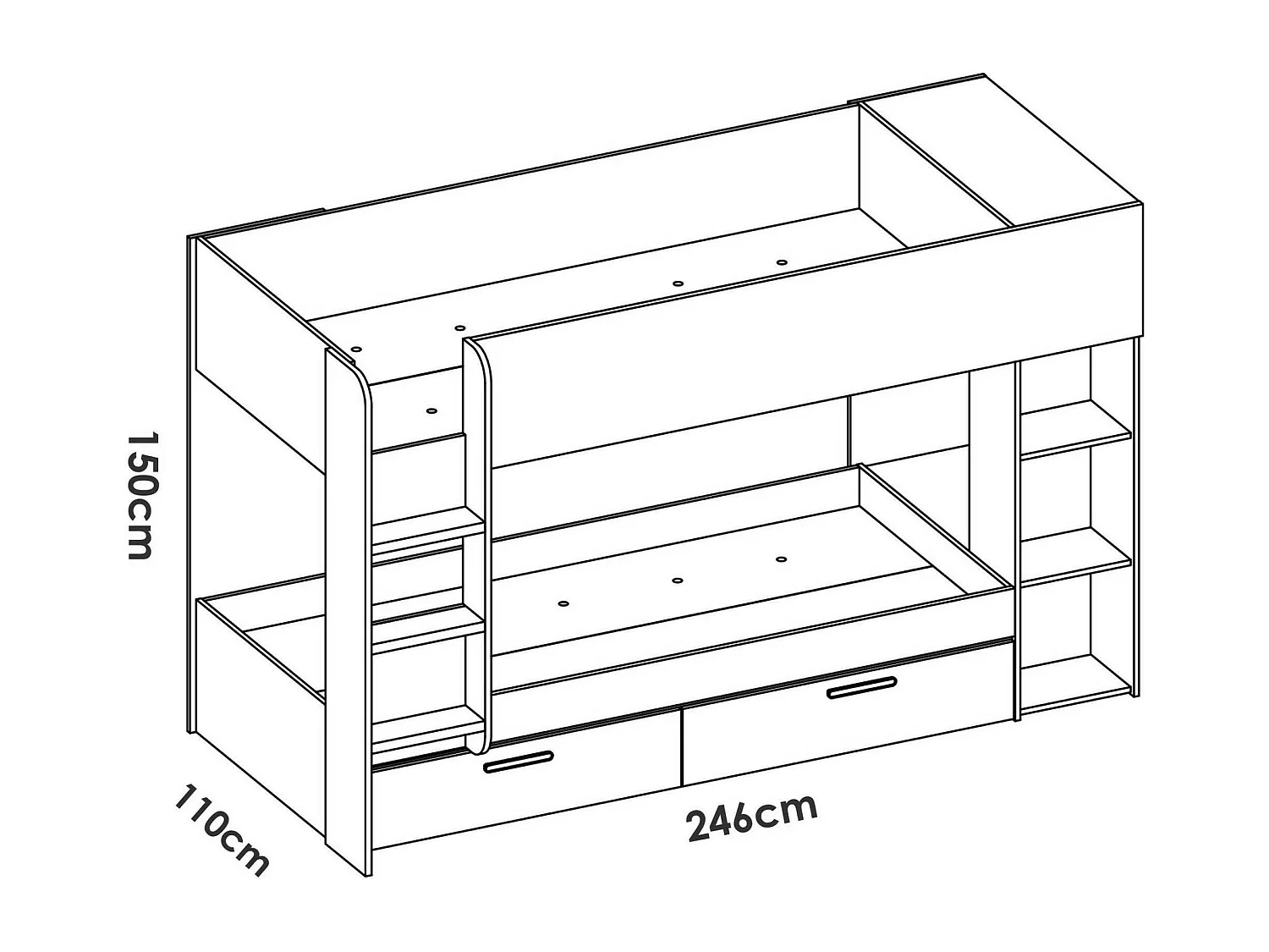Composition chambre Keli, 2 tiroirs, 109,8x245,4x150h cm Blanc Chêne Nœuds