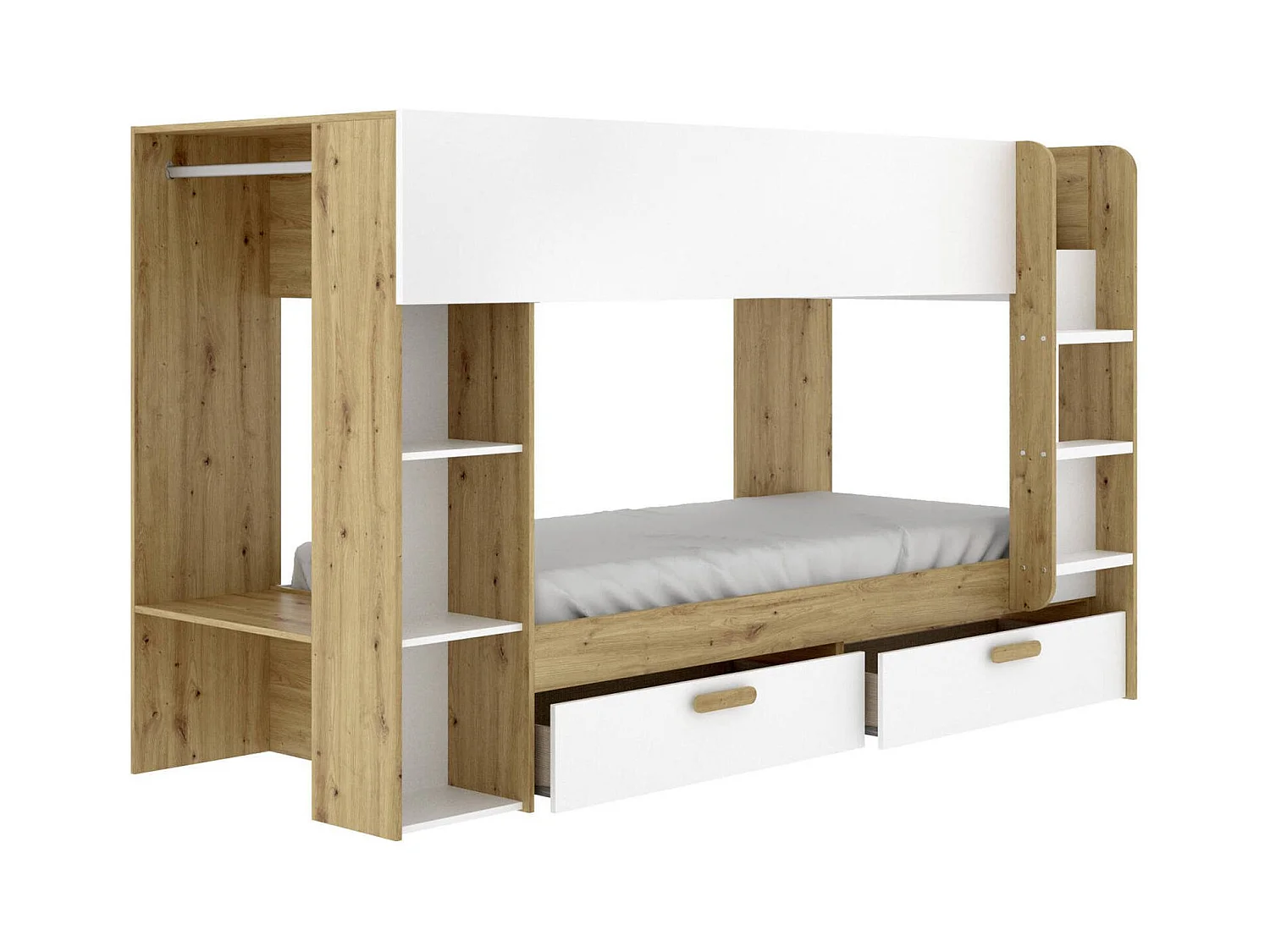 Composition chambre Keli, 2 tiroirs, 109,8x245,4x150h cm Blanc Chêne Nœuds