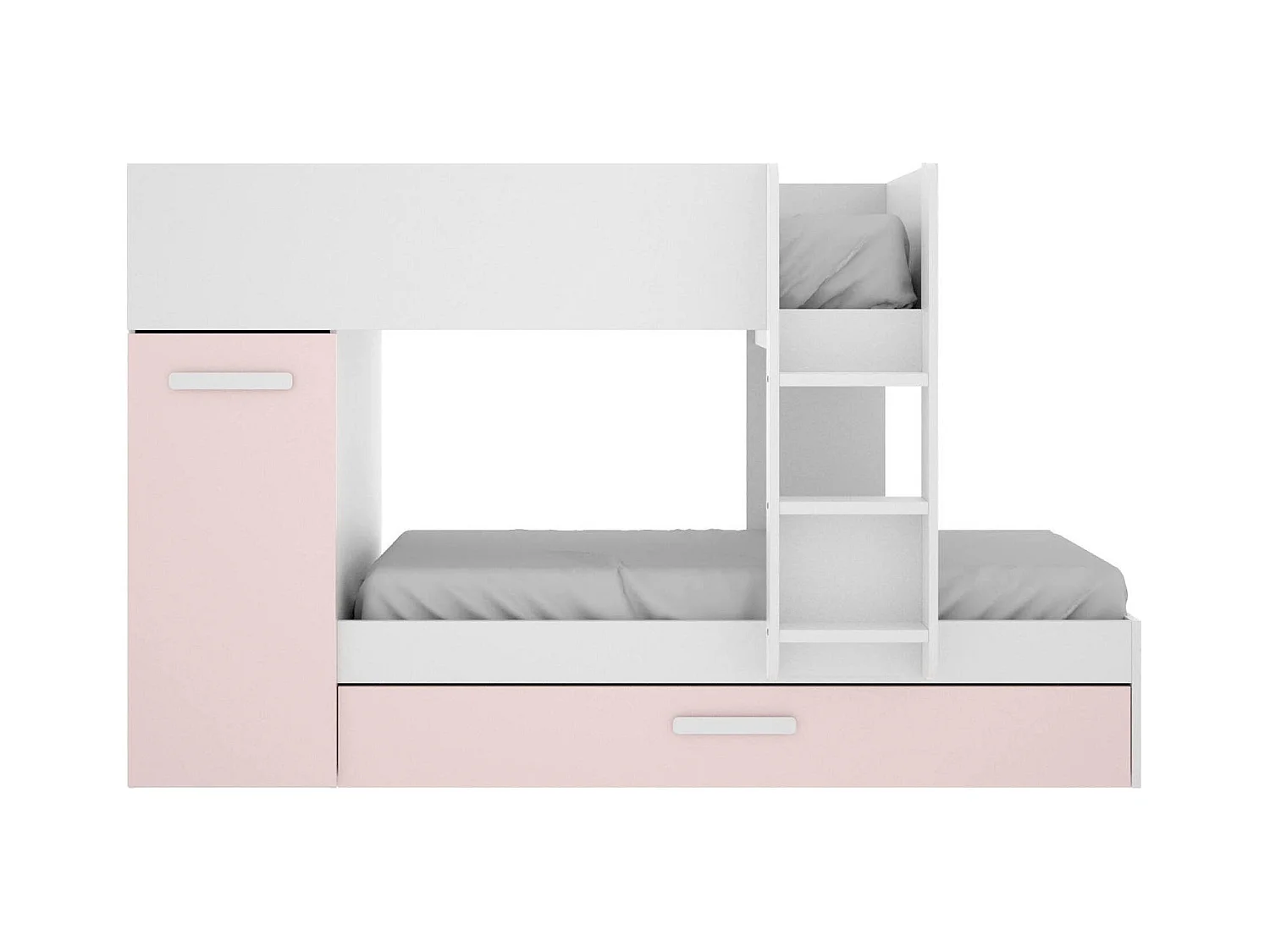 Composition de la chambre à coucher Dclar, Chambre complète, Chambre d'enfants, Kit mobilier pont, 244x112 h150 cm, Blanc et rose