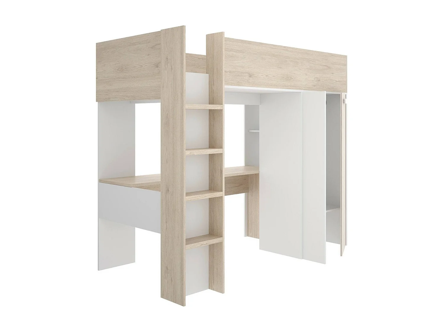 Dmora - Composizione camera da letto Maha, 206x111 h178 cm, Bianco e Rovere