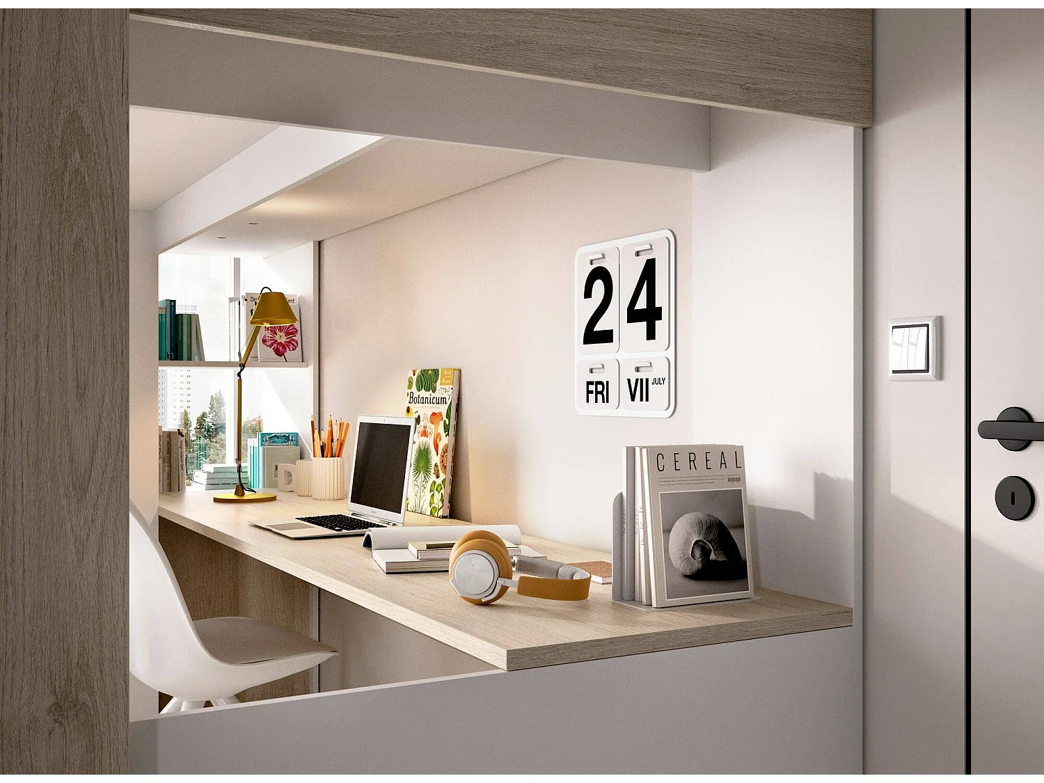 Composizione Camera da Letto Maha, Reversibile, 111x206x177.5h cm Bianco Rovere